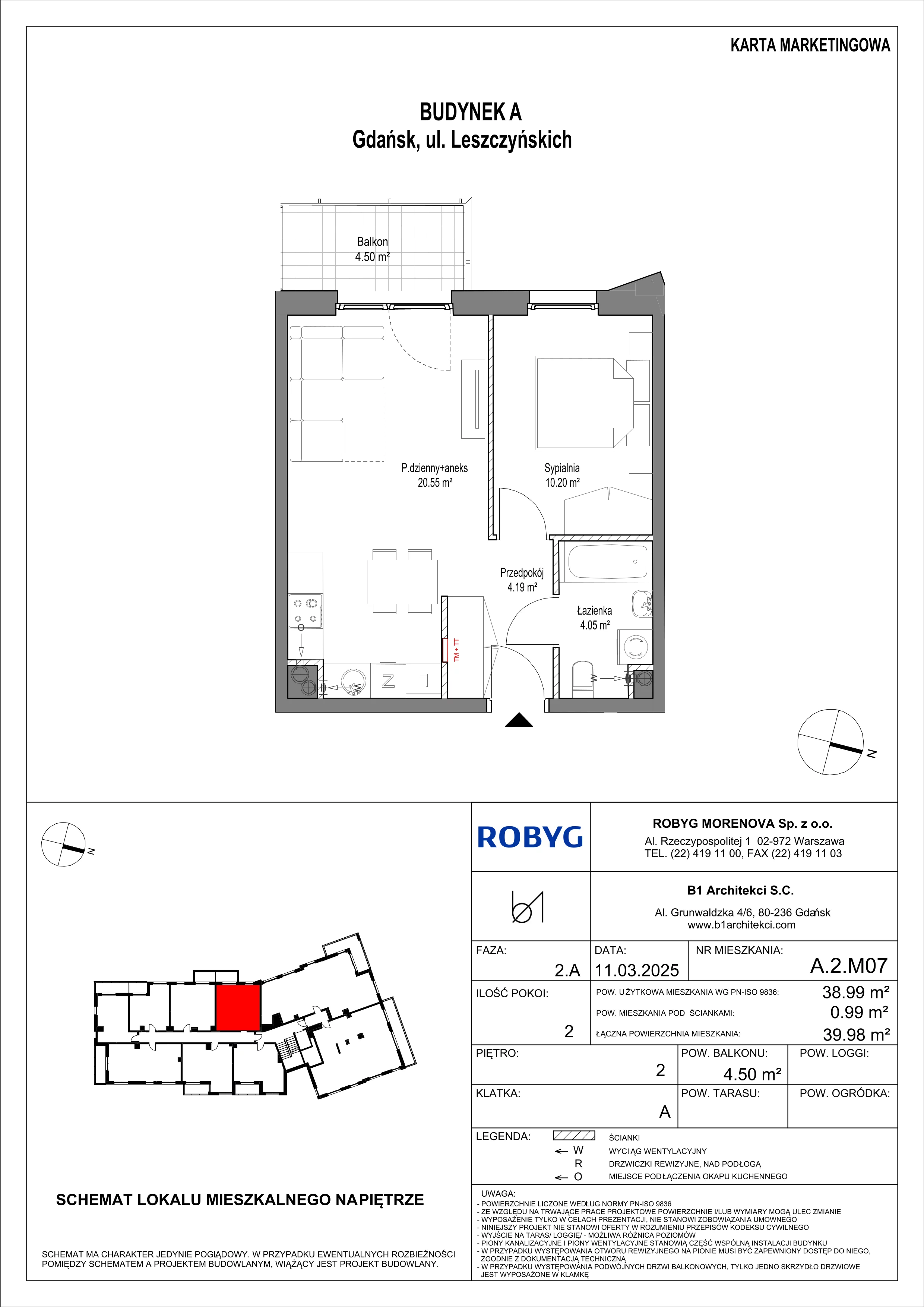 2 pokoje, mieszkanie 38,99 m², piętro 2, oferta nr A.2M07, Leszczyńskich 2, Gdańsk, Zaspa, Zaspa-Rozstaje, ul. Leszczyńskich 2