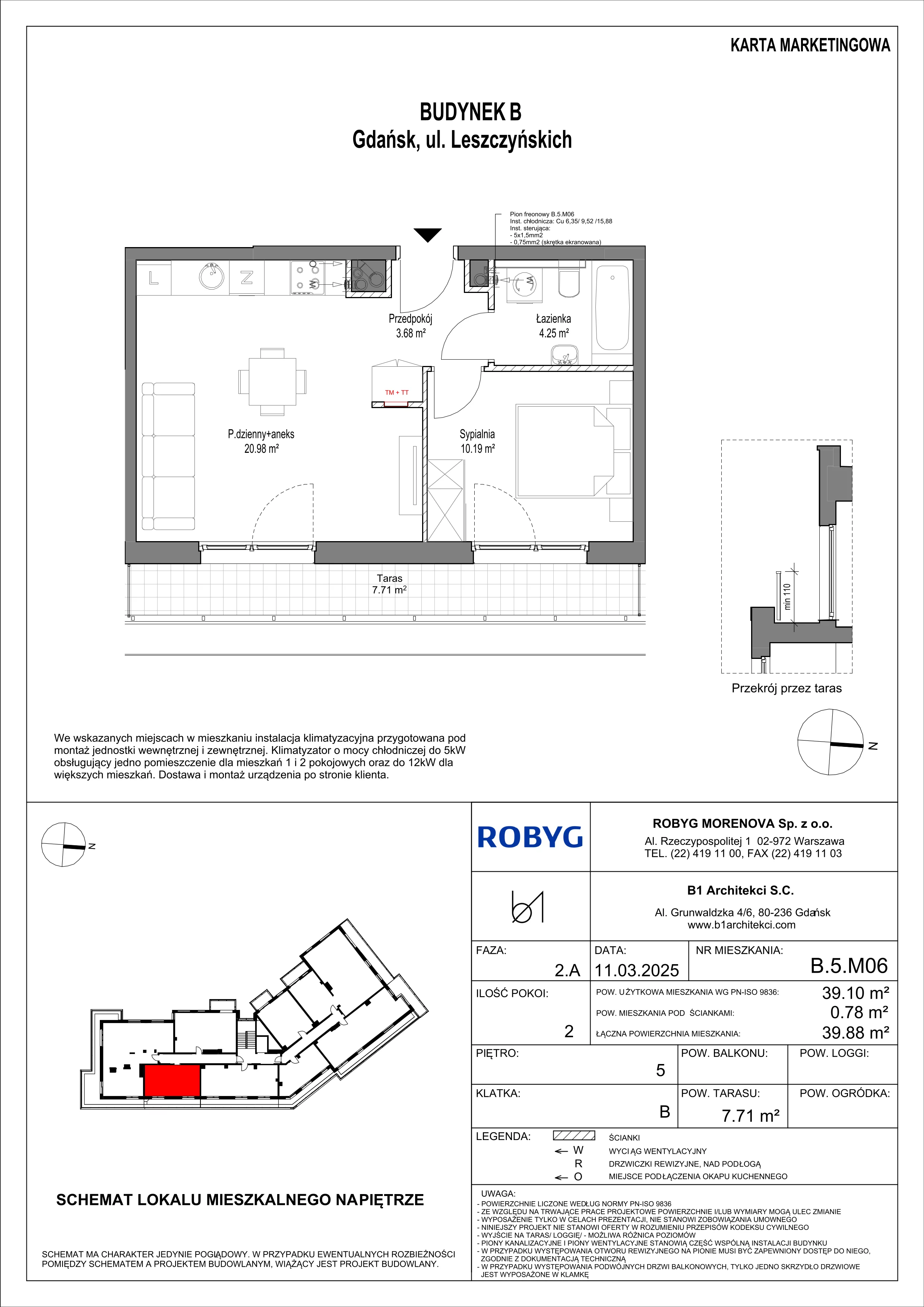 2 pokoje, mieszkanie 39,10 m², piętro 5, oferta nr B.5M06, Leszczyńskich 2, Gdańsk, Zaspa, Zaspa-Rozstaje, ul. Leszczyńskich 2