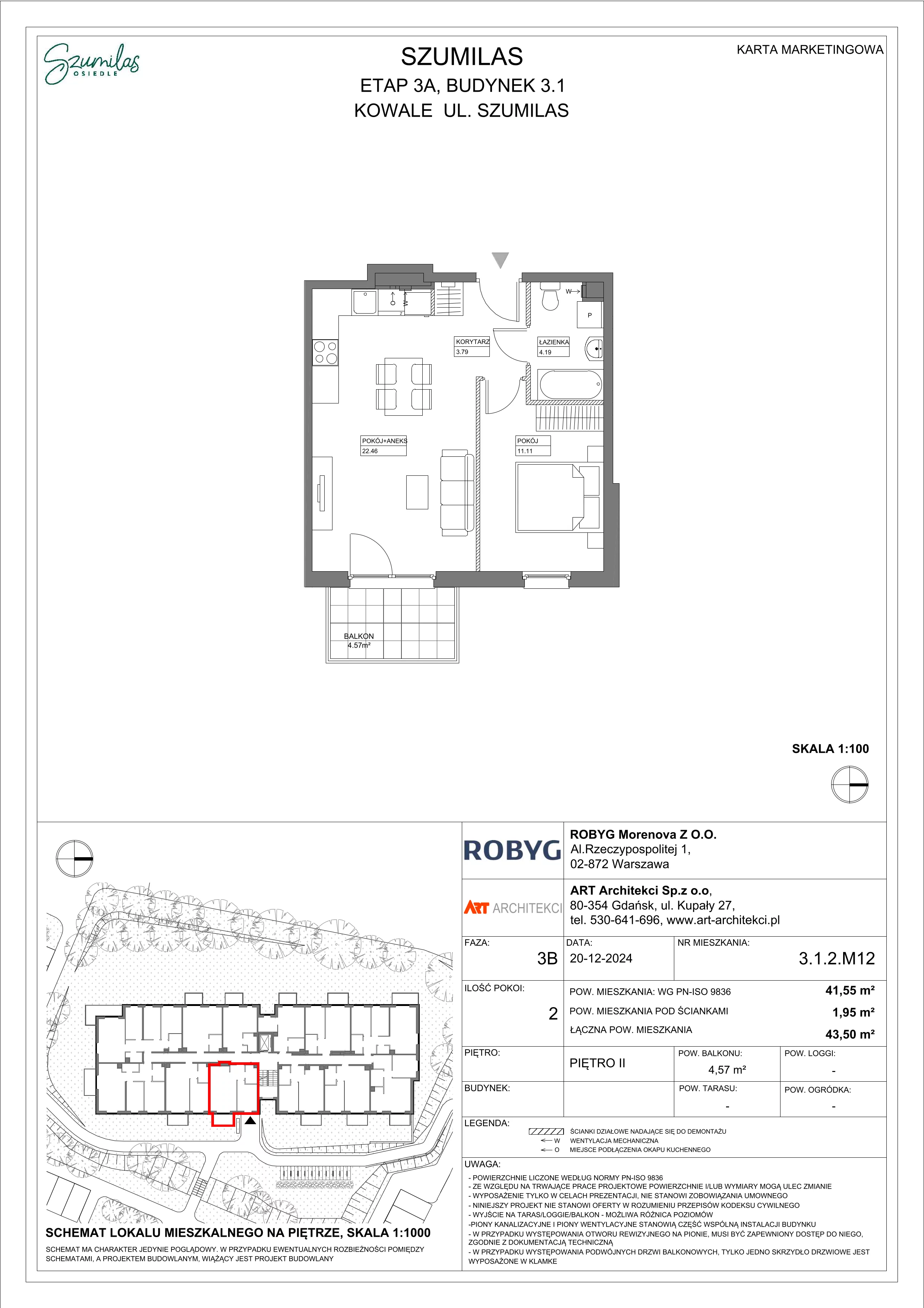 2 pokoje, mieszkanie 41,55 m², piętro 2, oferta nr 3.1.2M12, Szumilas, Kowale, ul. Magazynowa
