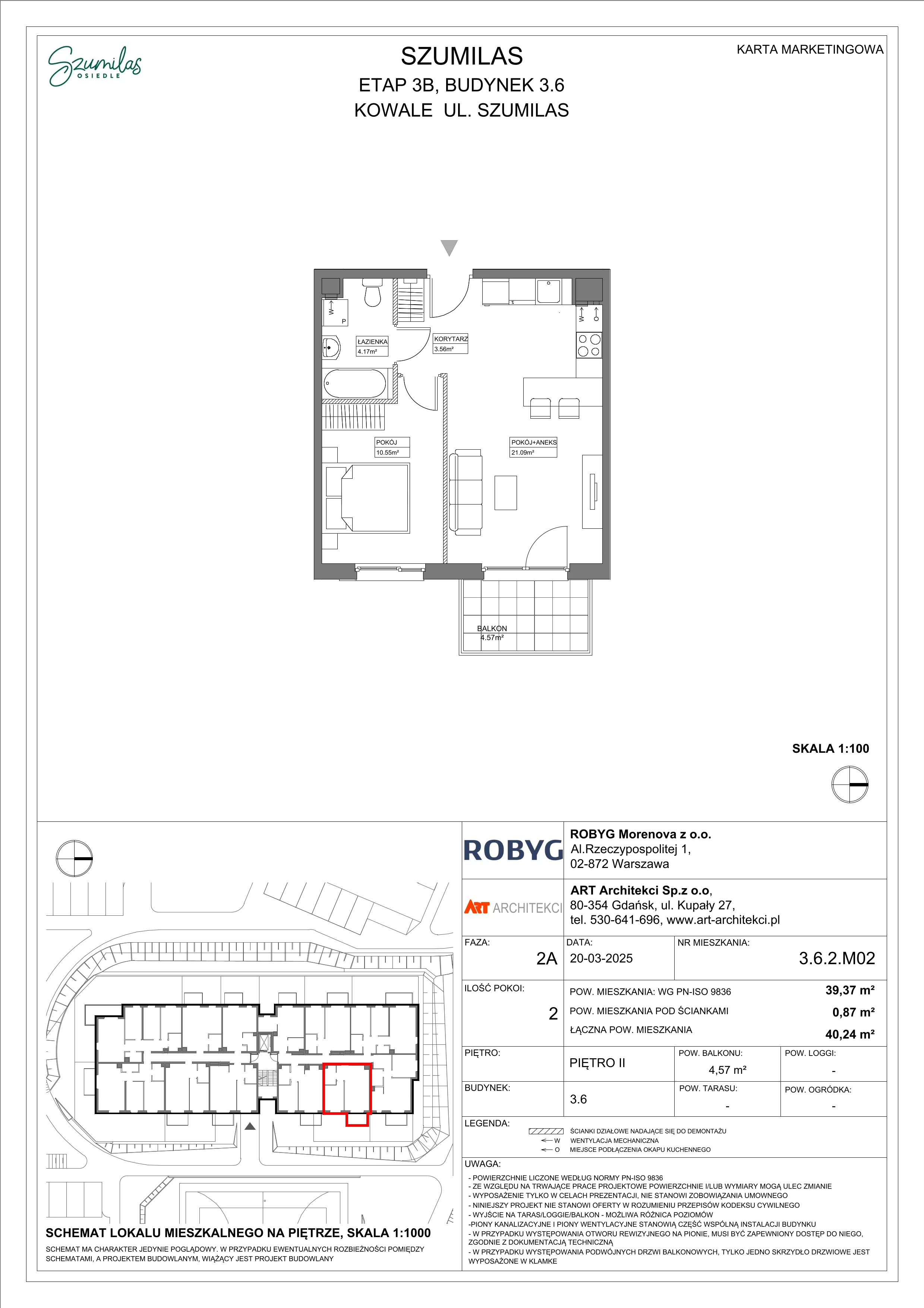 2 pokoje, mieszkanie 39,37 m², piętro 2, oferta nr 3.6.2M02, Szumilas, Kowale, ul. Magazynowa