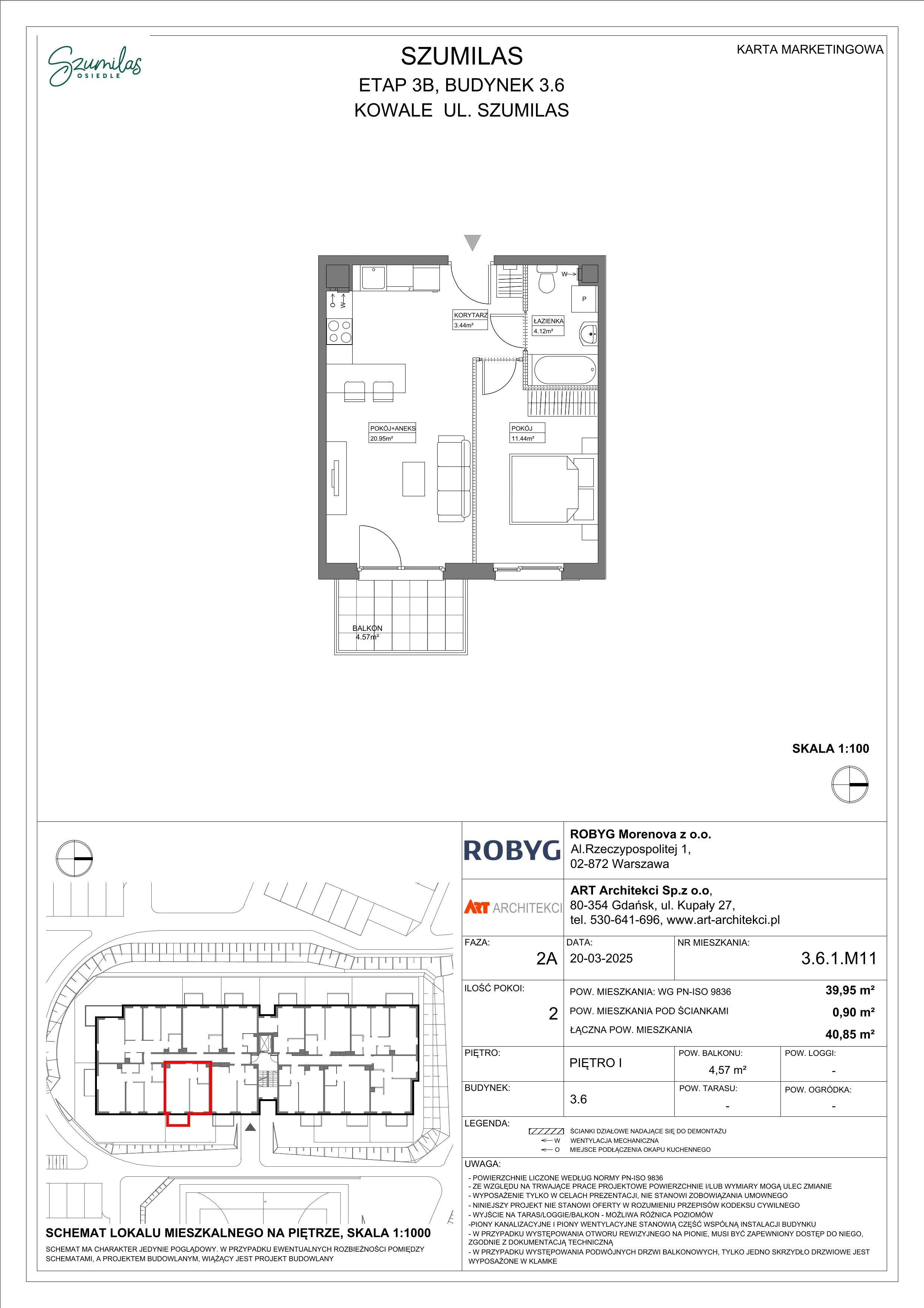 2 pokoje, mieszkanie 39,95 m², piętro 1, oferta nr 3.6.1M11, Szumilas, Kowale, ul. Magazynowa