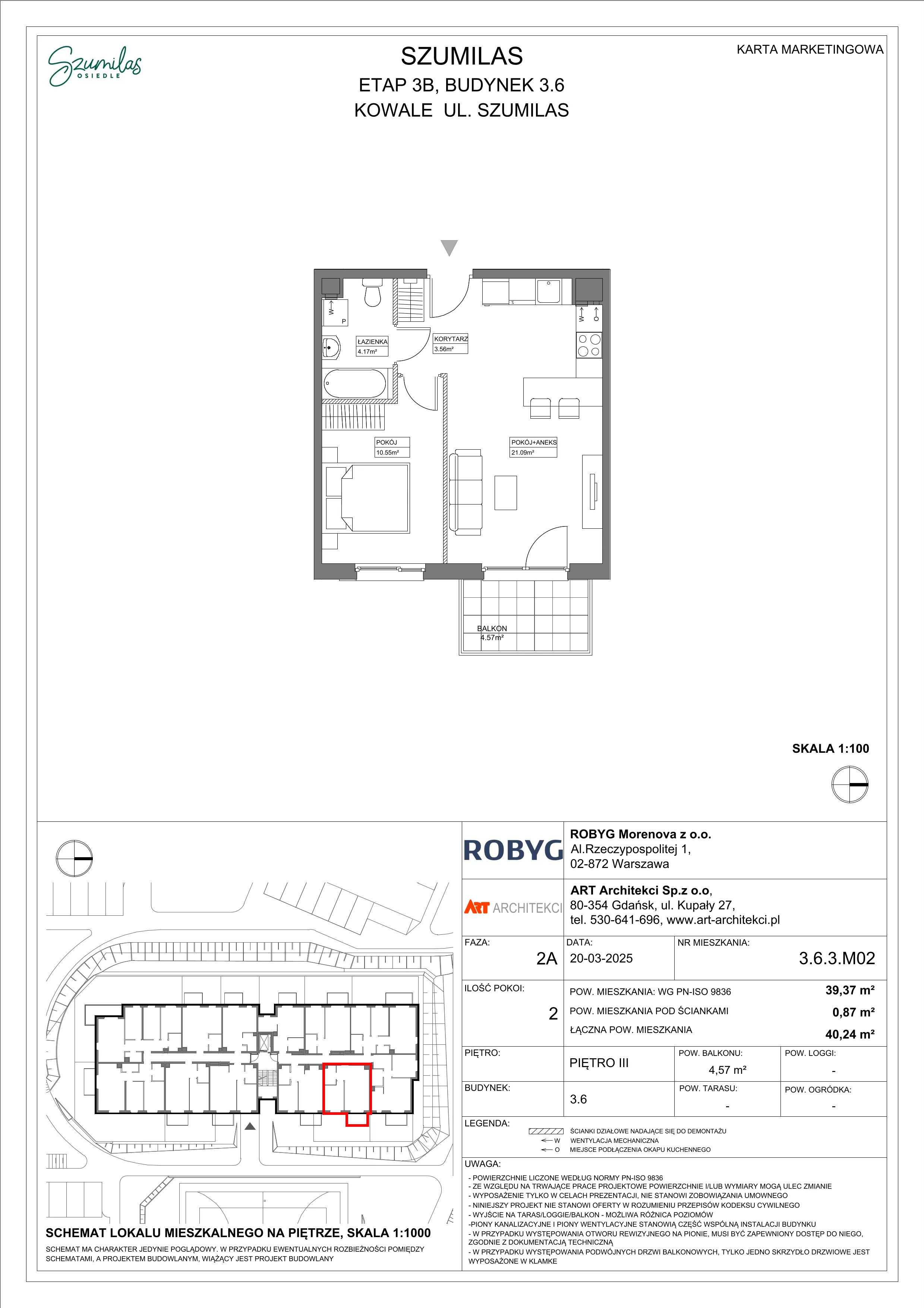 2 pokoje, mieszkanie 39,37 m², piętro 3, oferta nr 3.6.3M02, Szumilas, Kowale, ul. Magazynowa