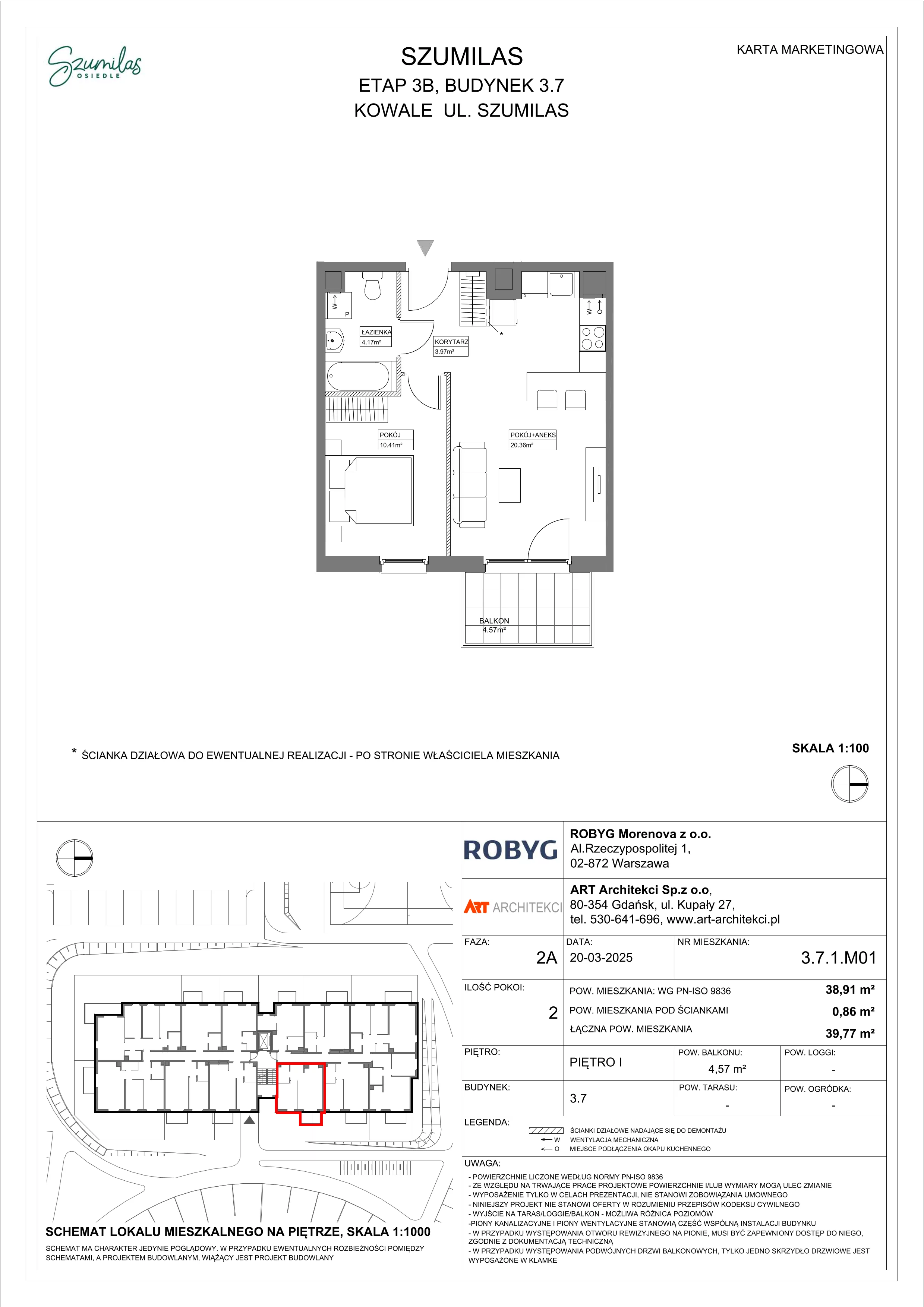 2 pokoje, mieszkanie 38,91 m², piętro 1, oferta nr 3.7.1M01, Szumilas, Kowale, ul. Magazynowa