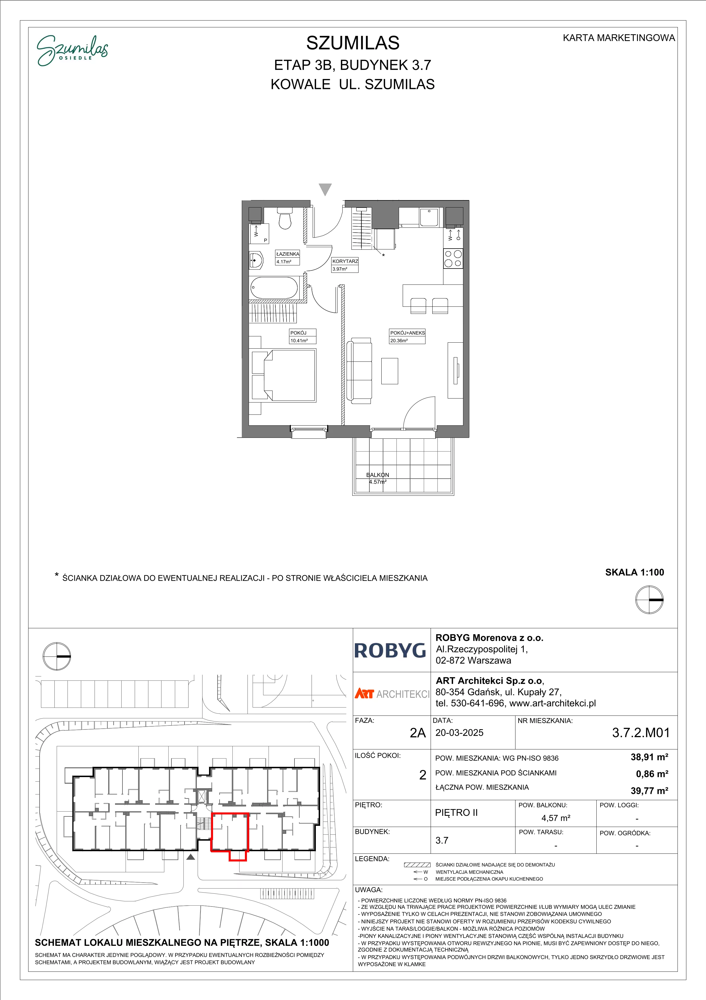 2 pokoje, mieszkanie 38,91 m², piętro 2, oferta nr 3.7.2M01, Szumilas, Kowale, ul. Magazynowa