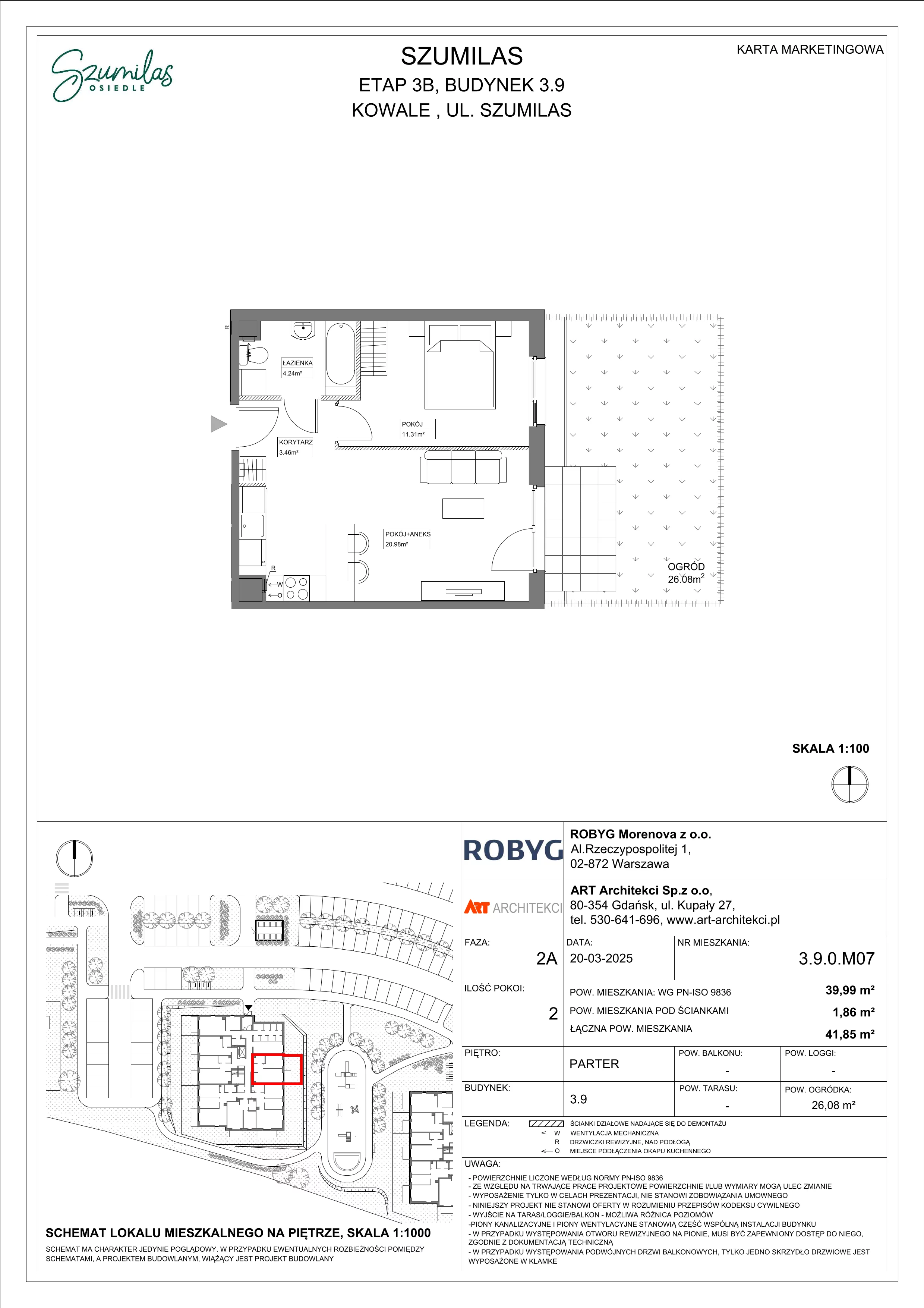 2 pokoje, mieszkanie 39,99 m², parter, oferta nr 3.9.0M07, Szumilas, Kowale, ul. Magazynowa