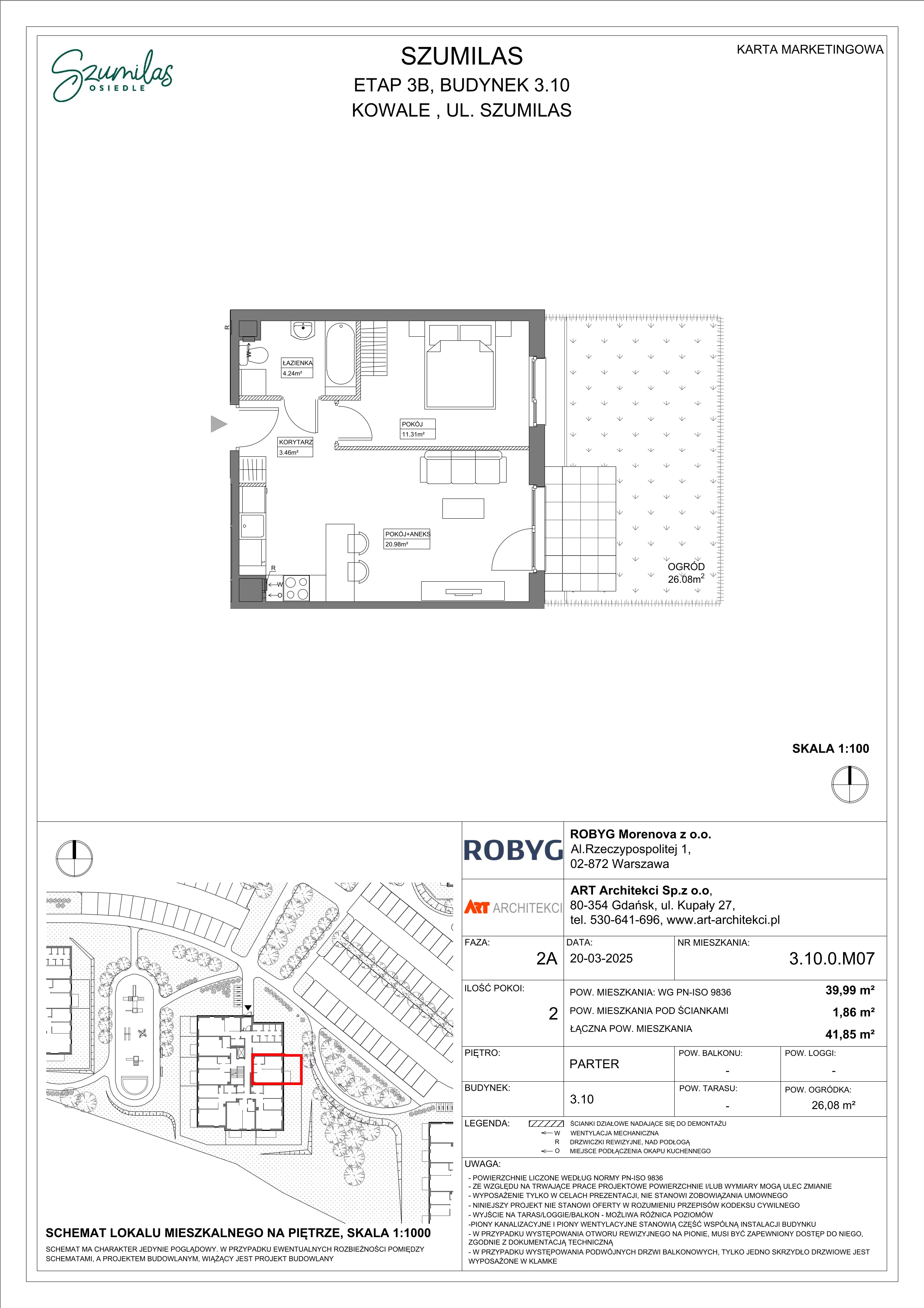 2 pokoje, mieszkanie 39,99 m², parter, oferta nr 3.10.0M07, Szumilas, Kowale, ul. Magazynowa