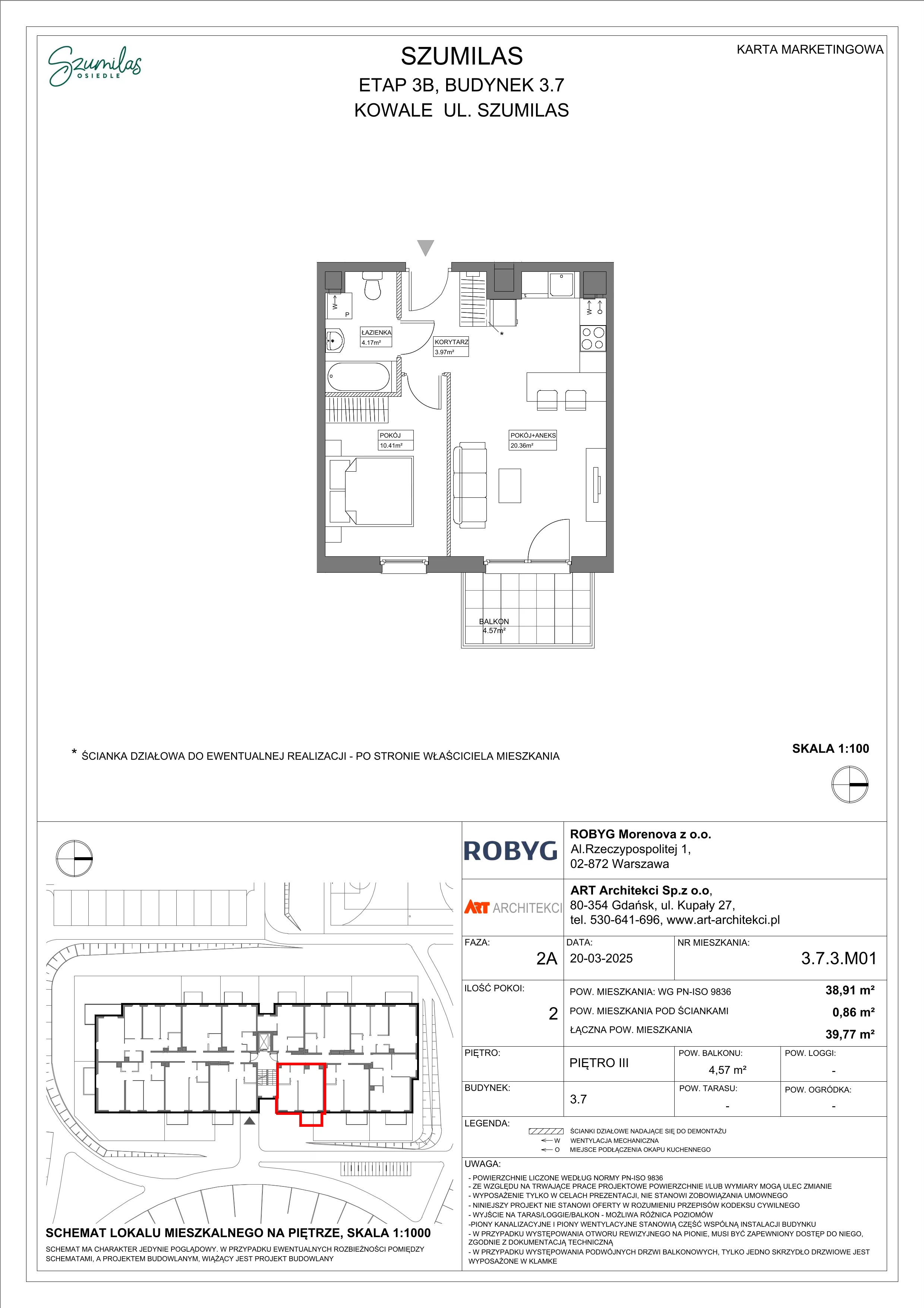 2 pokoje, mieszkanie 38,91 m², piętro 3, oferta nr 3.7.3M01, Szumilas, Kowale, ul. Magazynowa
