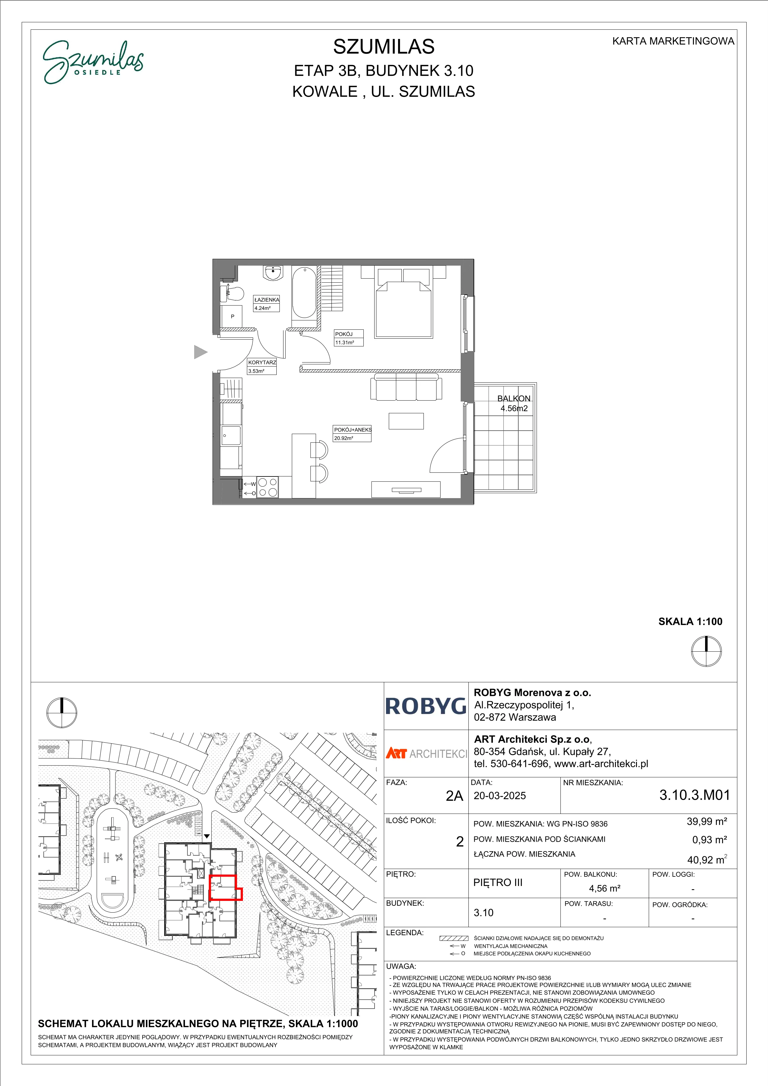 2 pokoje, mieszkanie 39,99 m², piętro 3, oferta nr 3.10.3M01, Szumilas, Kowale, ul. Magazynowa