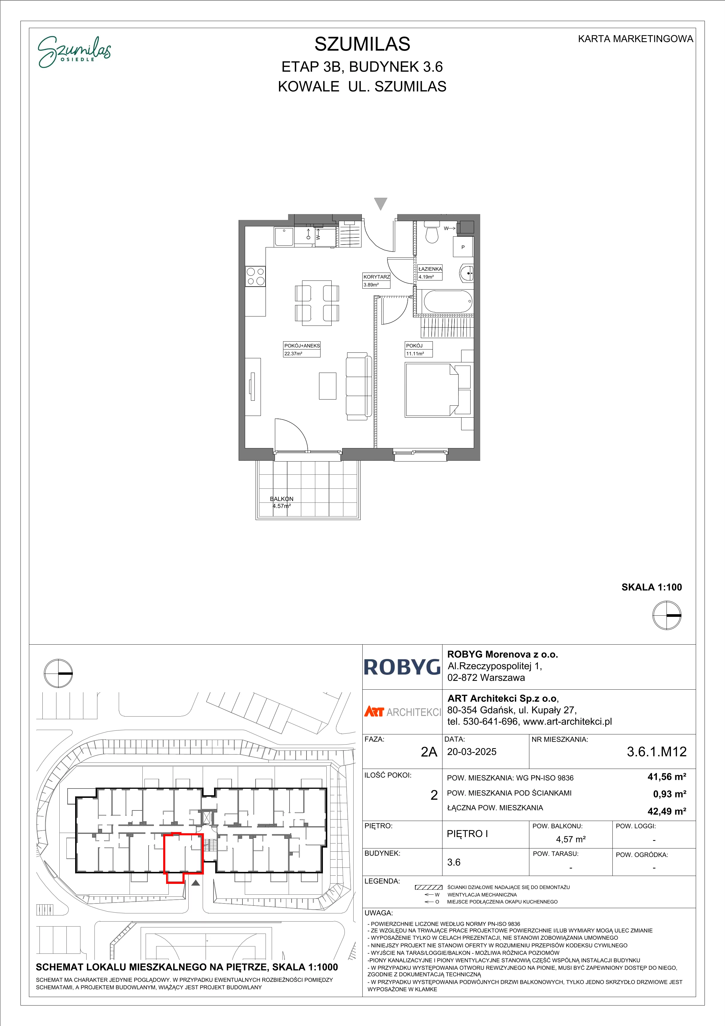 2 pokoje, mieszkanie 41,56 m², piętro 1, oferta nr 3.6.1M12, Szumilas, Kowale, ul. Magazynowa