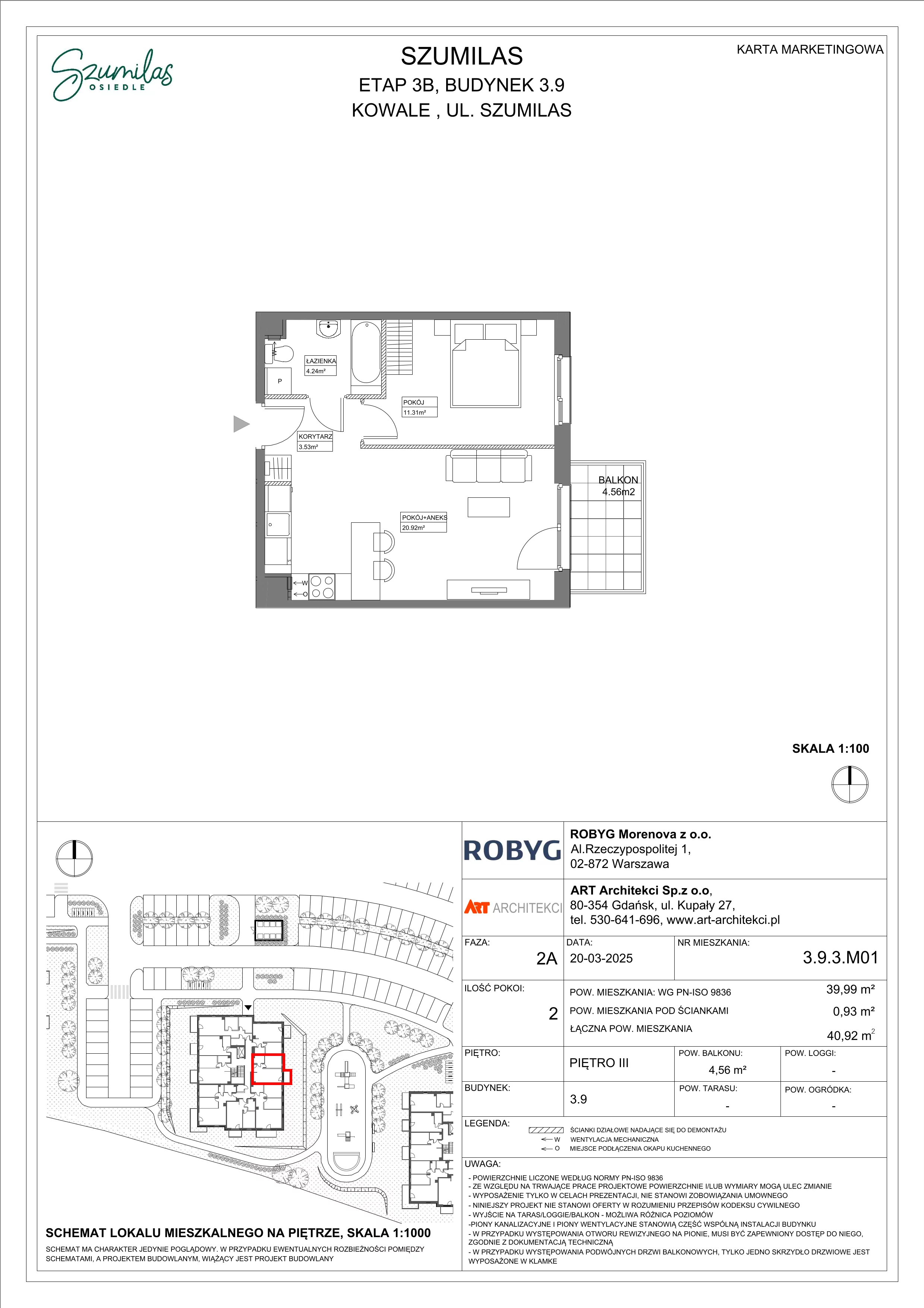 2 pokoje, mieszkanie 39,99 m², piętro 3, oferta nr 3.9.3M01, Szumilas, Kowale, ul. Magazynowa