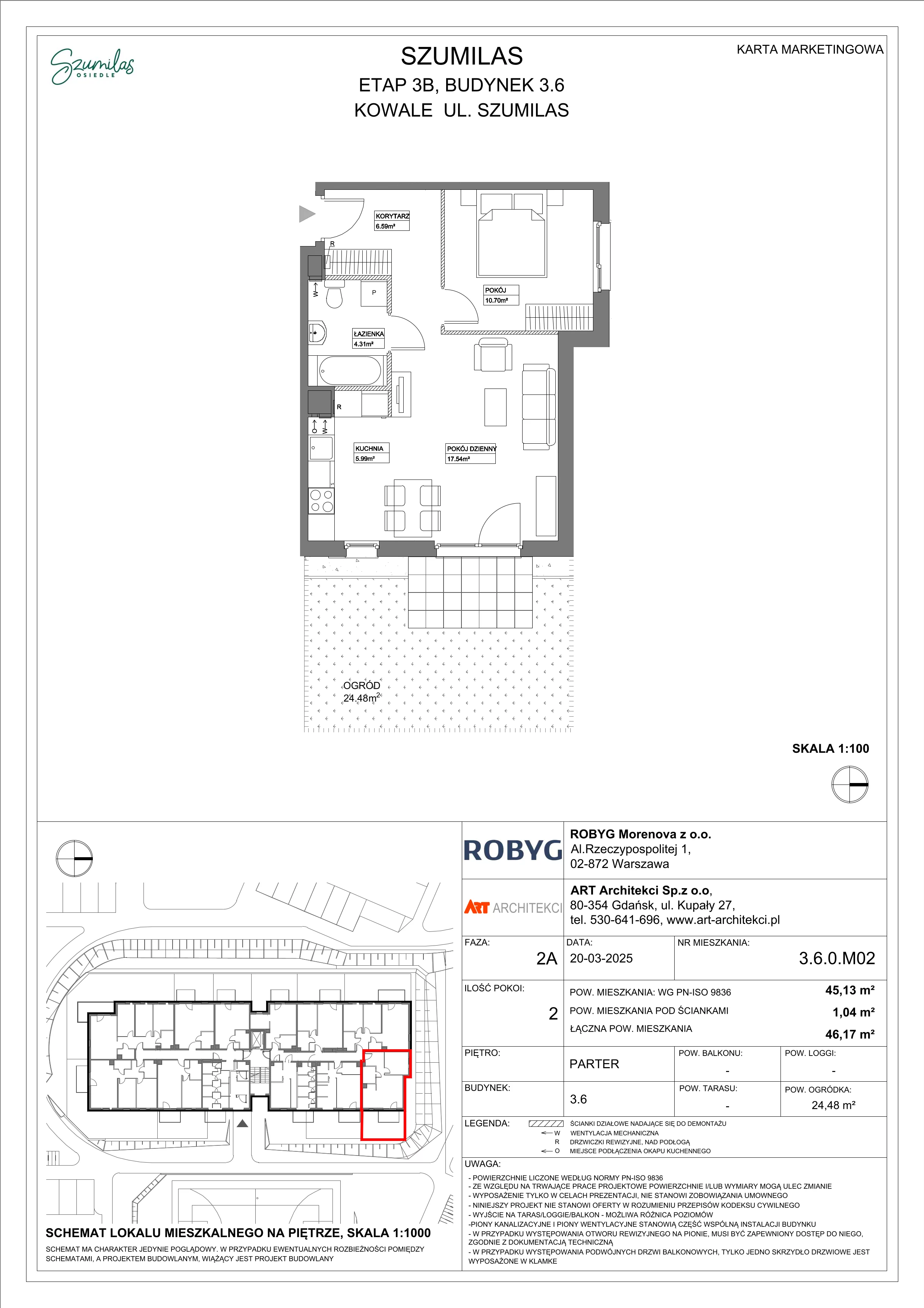 2 pokoje, mieszkanie 45,13 m², parter, oferta nr 3.6.0M02, Szumilas, Kowale, ul. Magazynowa