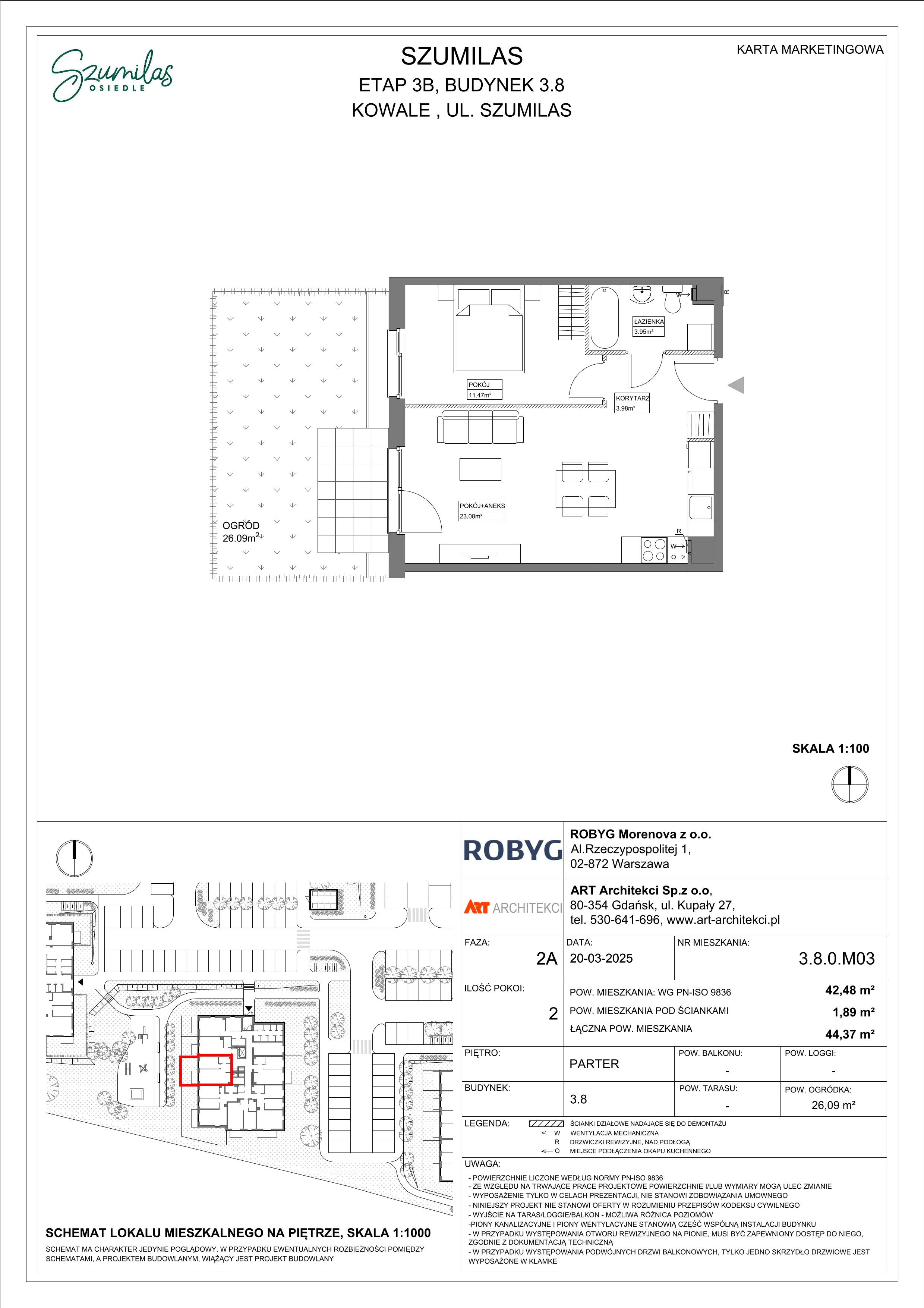 2 pokoje, mieszkanie 42,48 m², parter, oferta nr 3.8.0M03, Szumilas, Kowale, ul. Magazynowa