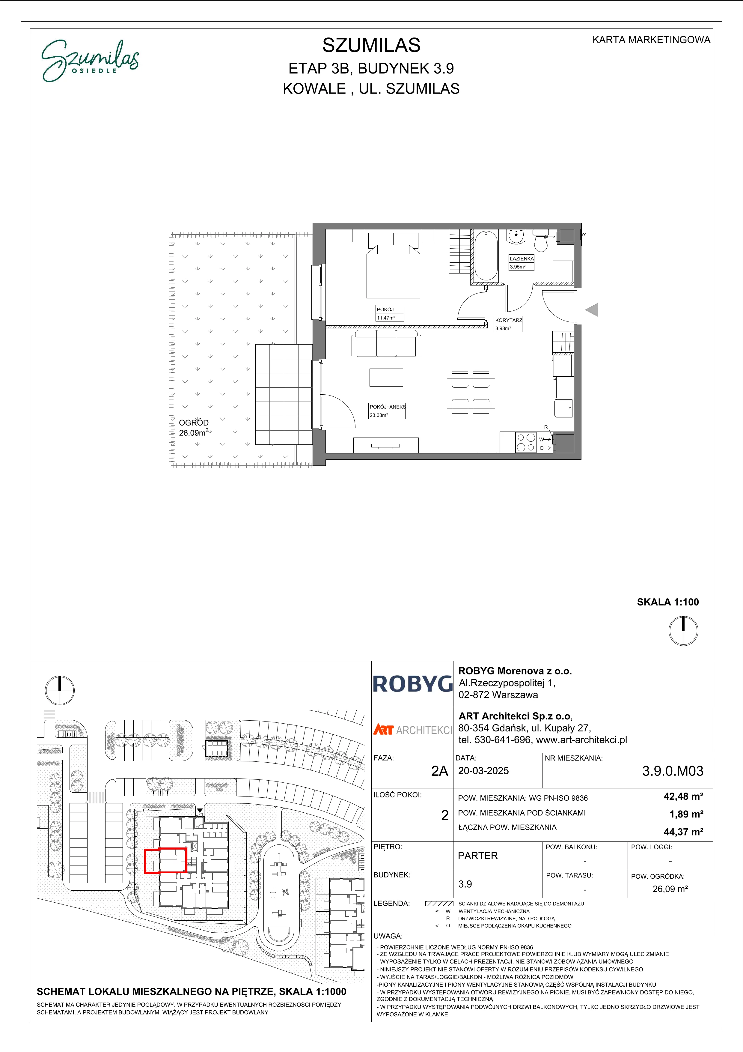 2 pokoje, mieszkanie 42,48 m², parter, oferta nr 3.9.0M03, Szumilas, Kowale, ul. Magazynowa
