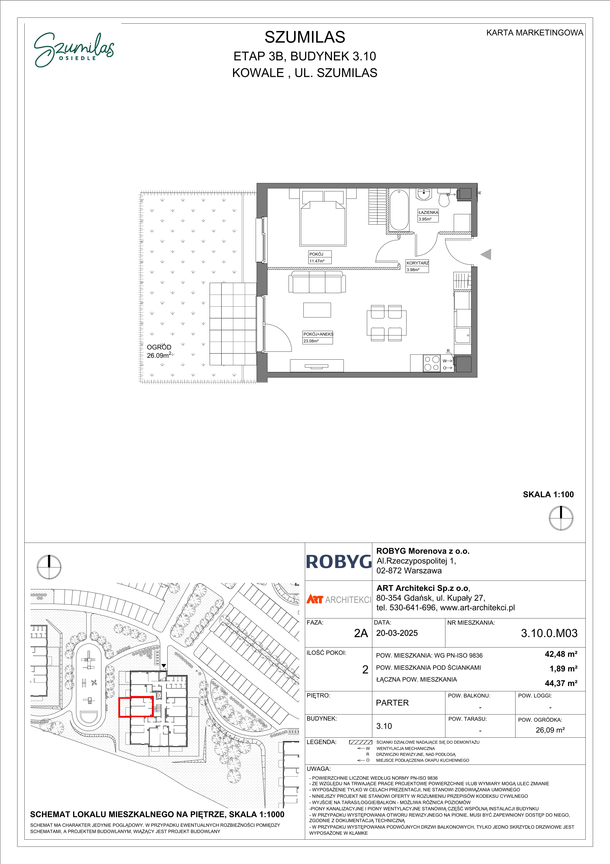 2 pokoje, mieszkanie 42,48 m², parter, oferta nr 3.10.0M03, Szumilas, Kowale, ul. Magazynowa