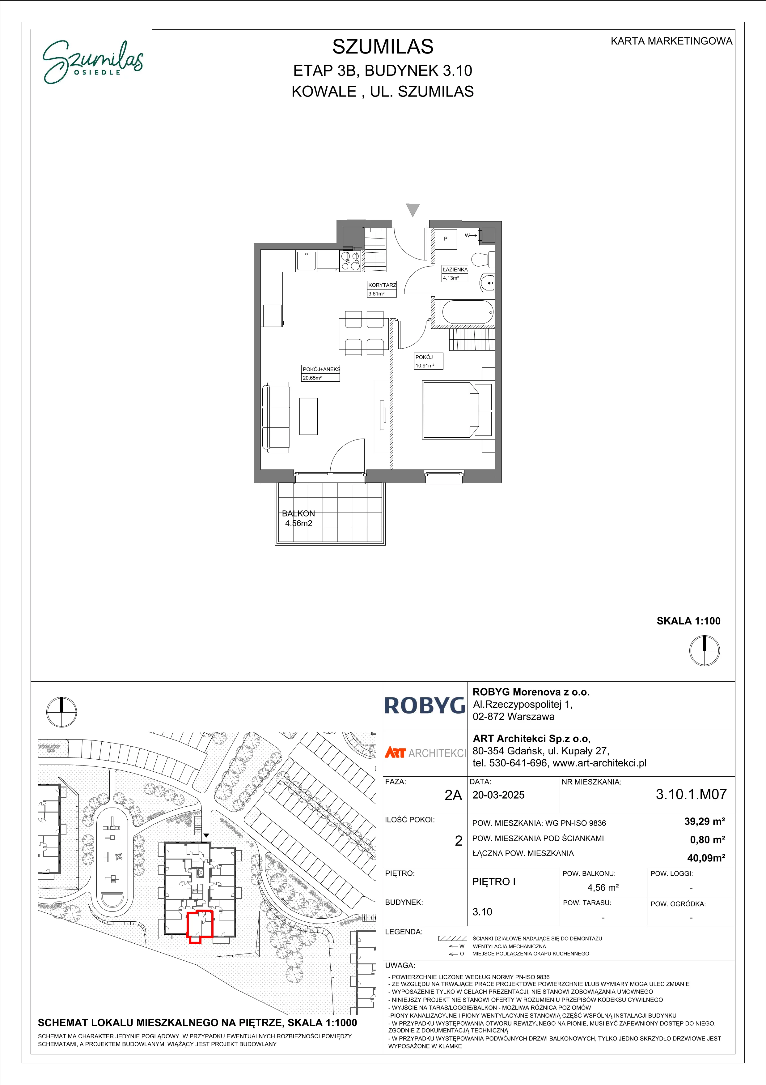 2 pokoje, mieszkanie 39,29 m², piętro 1, oferta nr 3.10.1M07, Szumilas, Kowale, ul. Magazynowa