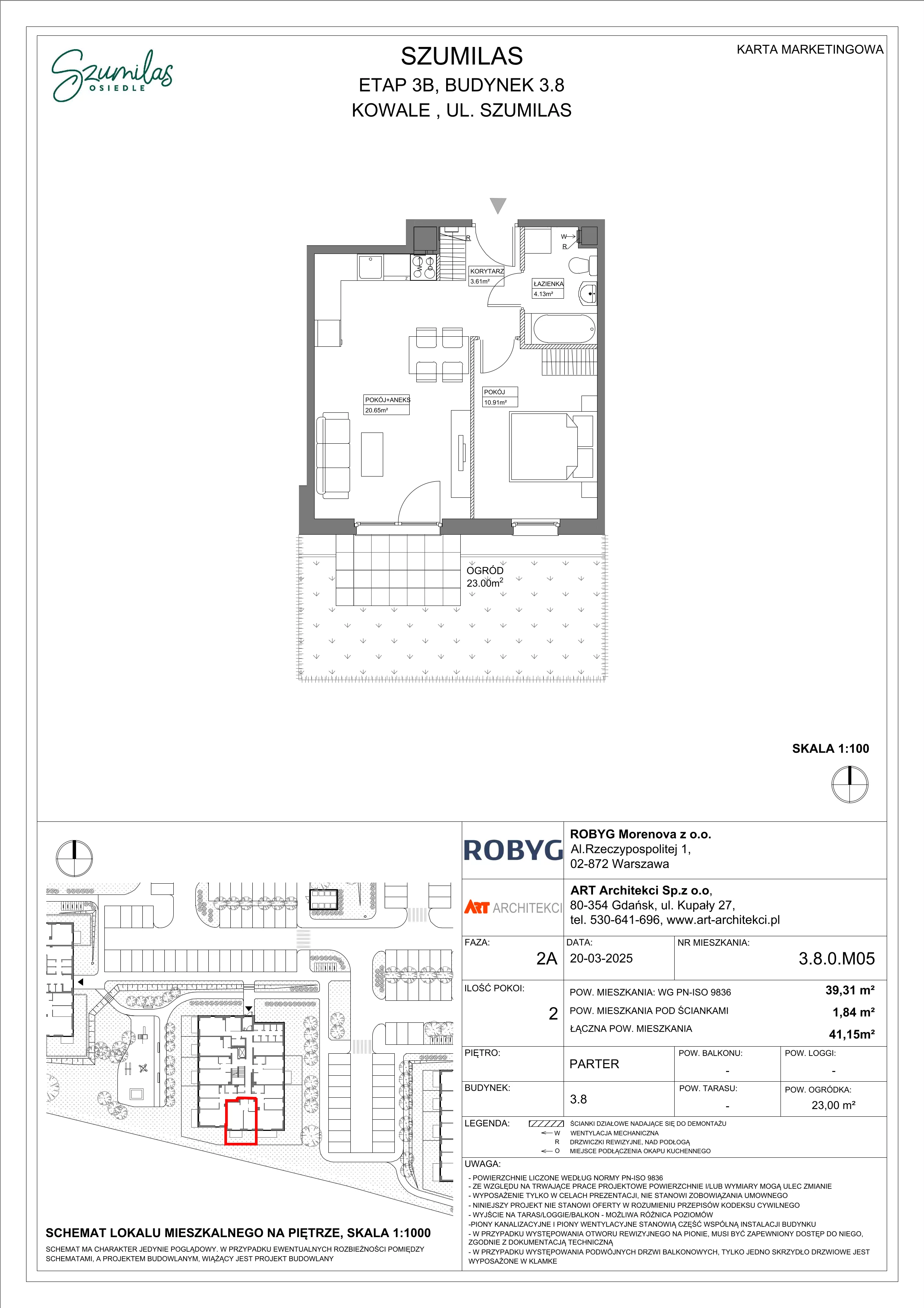 2 pokoje, mieszkanie 39,31 m², parter, oferta nr 3.8.0M05, Szumilas, Kowale, ul. Magazynowa