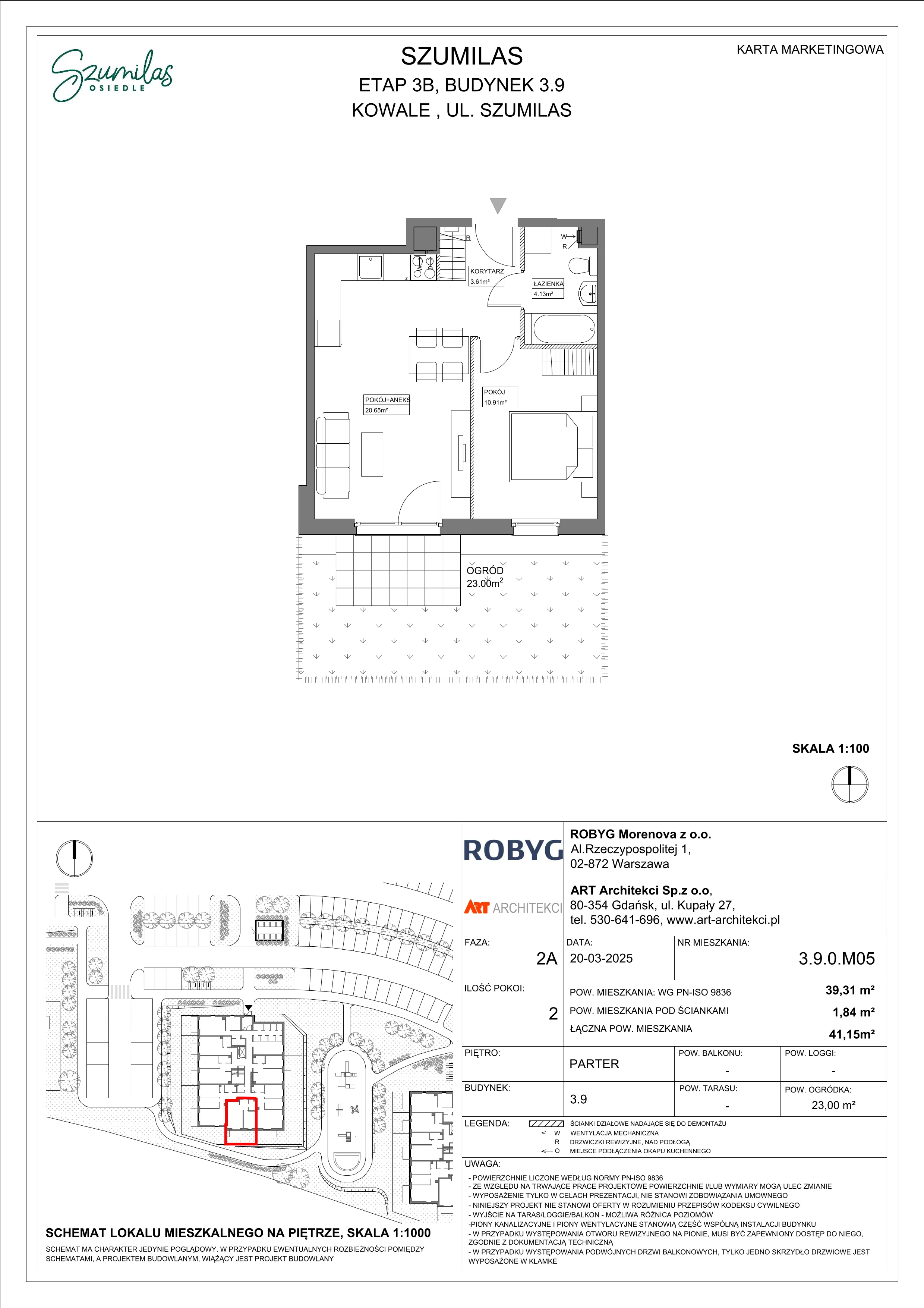 2 pokoje, mieszkanie 39,31 m², parter, oferta nr 3.9.0M05, Szumilas, Kowale, ul. Magazynowa