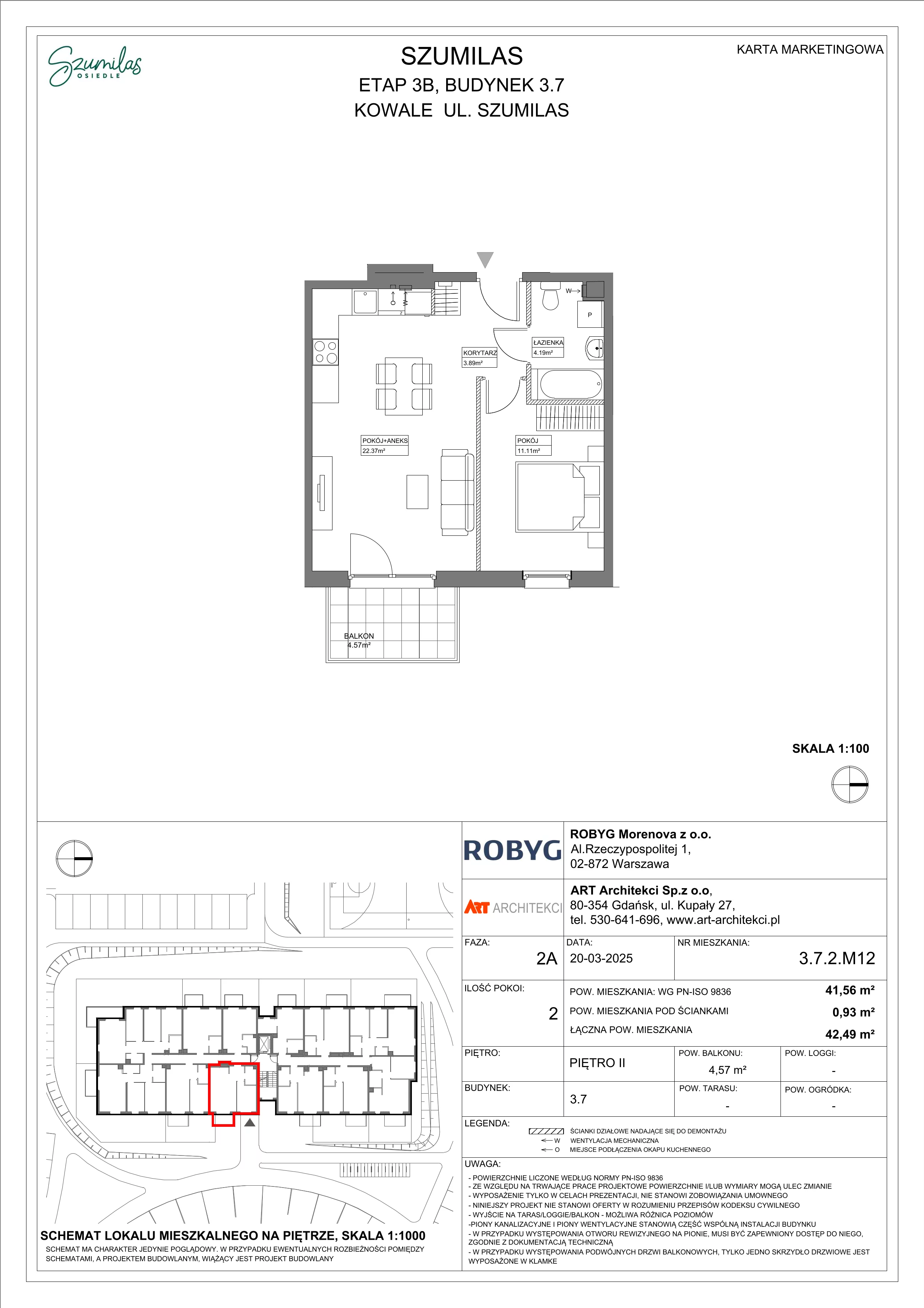 2 pokoje, mieszkanie 41,56 m², piętro 2, oferta nr 3.7.2M12, Szumilas, Kowale, ul. Magazynowa