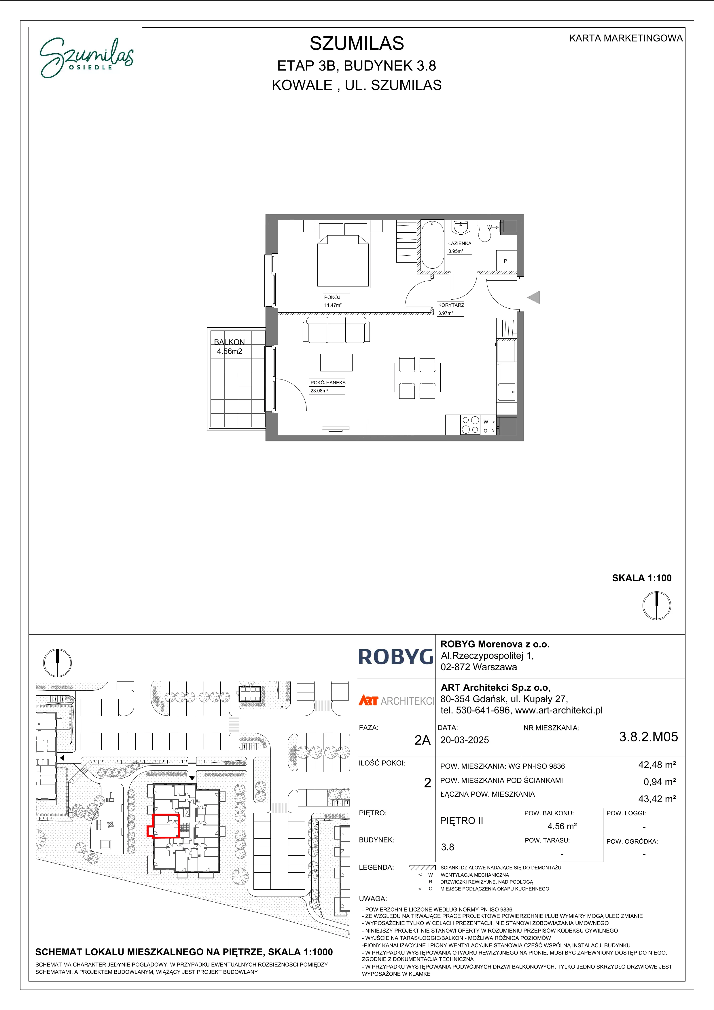 2 pokoje, mieszkanie 42,48 m², piętro 2, oferta nr 3.8.2M05, Szumilas, Kowale, ul. Magazynowa
