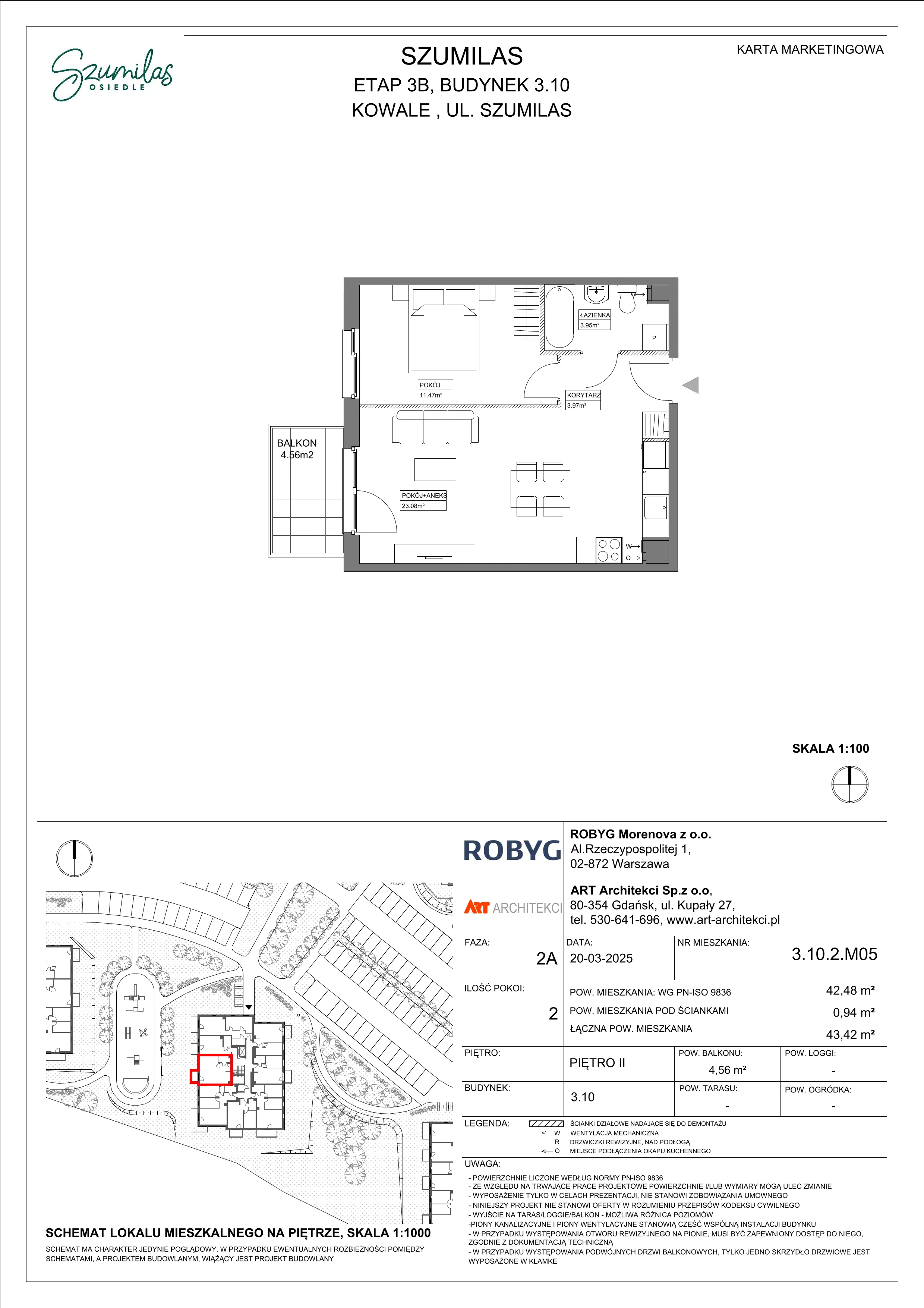 2 pokoje, mieszkanie 42,48 m², piętro 2, oferta nr 3.10.2M05, Szumilas, Kowale, ul. Magazynowa