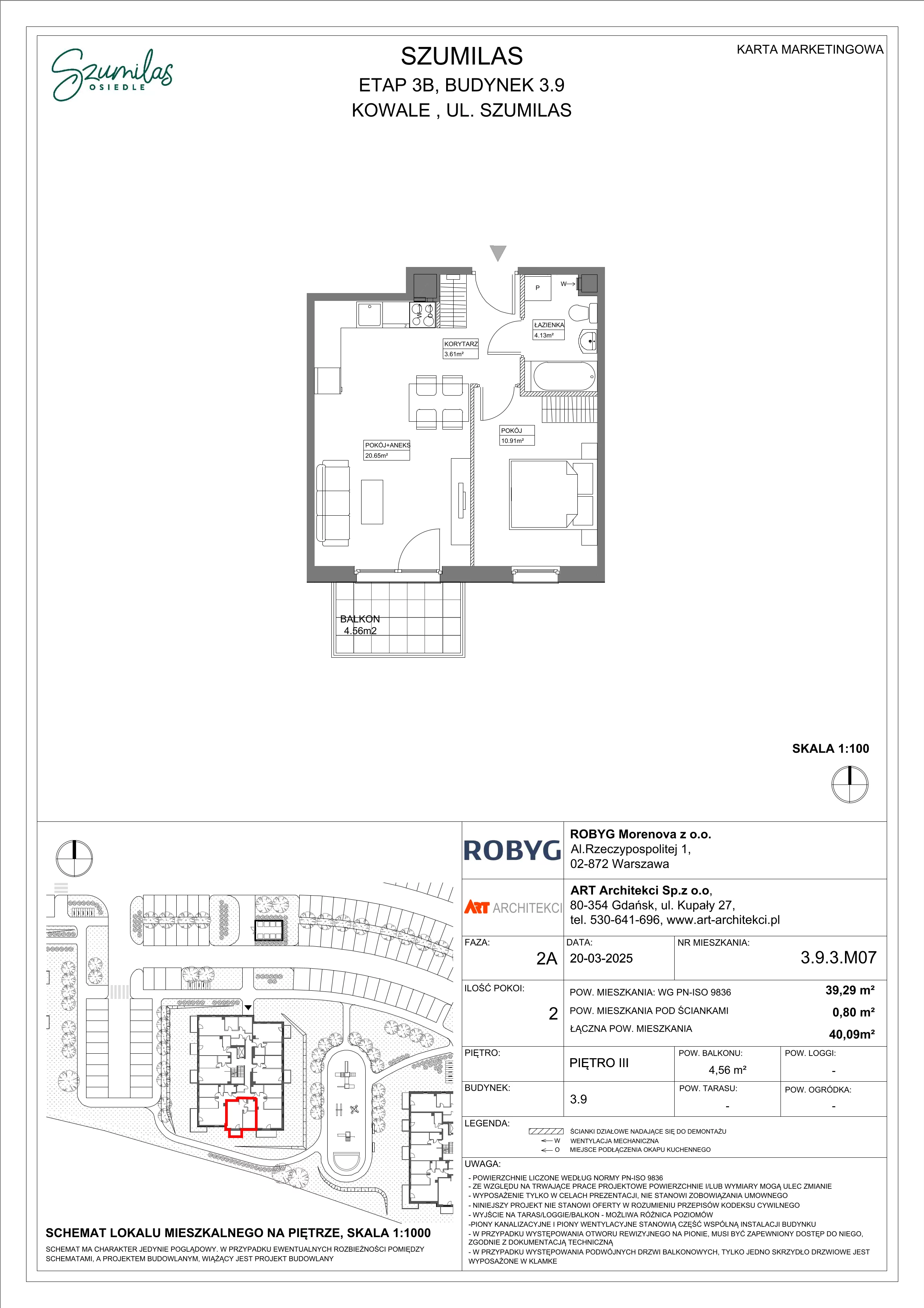 2 pokoje, mieszkanie 39,29 m², piętro 3, oferta nr 3.9.3M07, Szumilas, Kowale, ul. Magazynowa