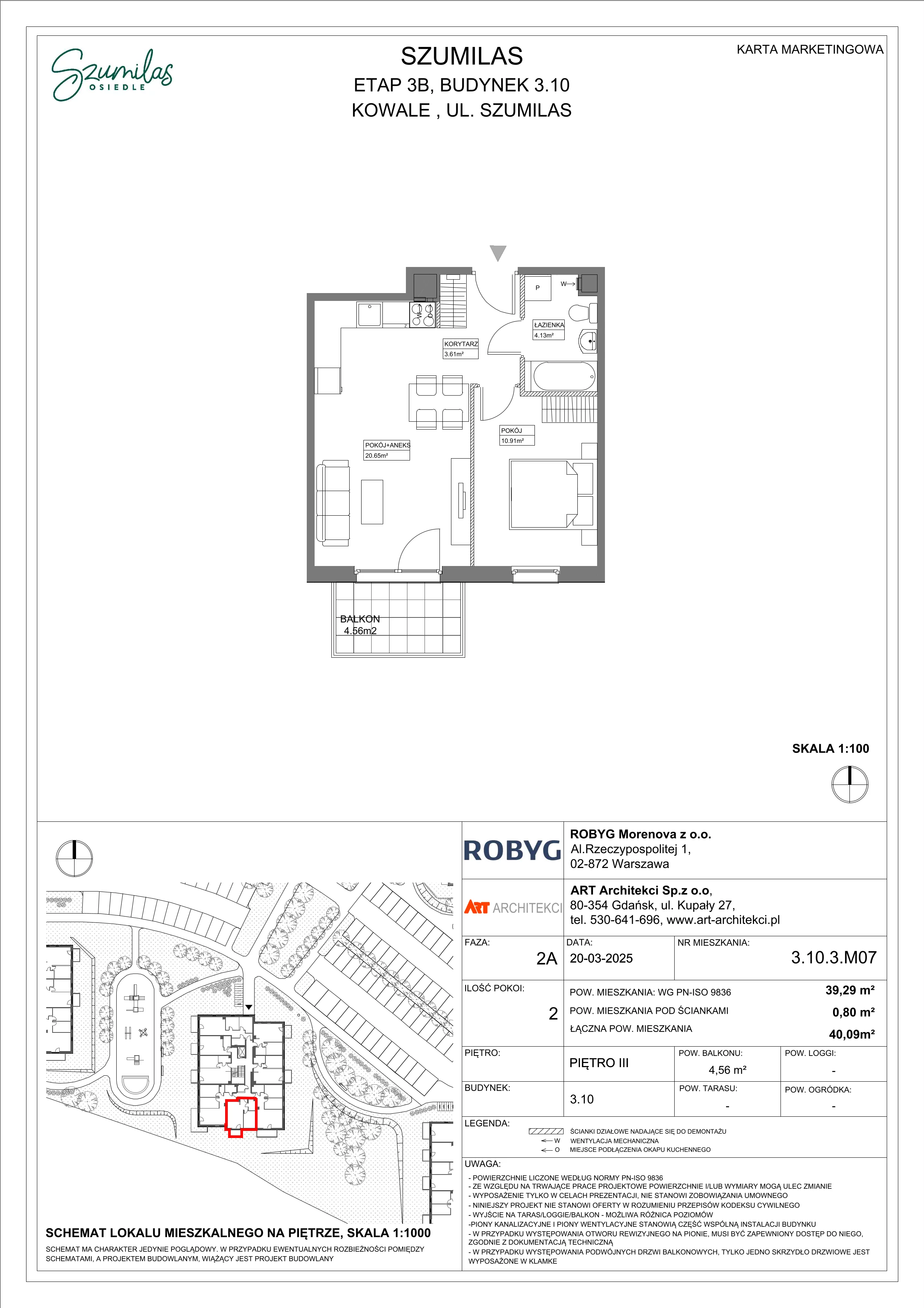 2 pokoje, mieszkanie 39,29 m², piętro 3, oferta nr 3.10.3M07, Szumilas, Kowale, ul. Magazynowa