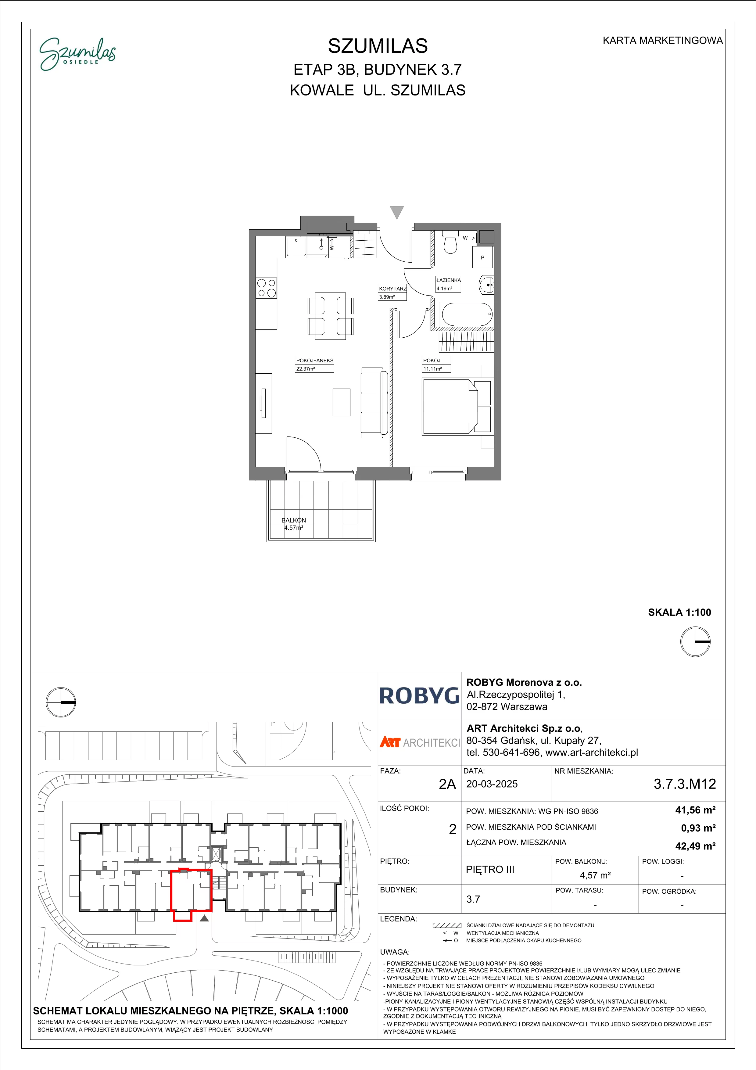 2 pokoje, mieszkanie 41,56 m², piętro 3, oferta nr 3.7.3M12, Szumilas, Kowale, ul. Magazynowa