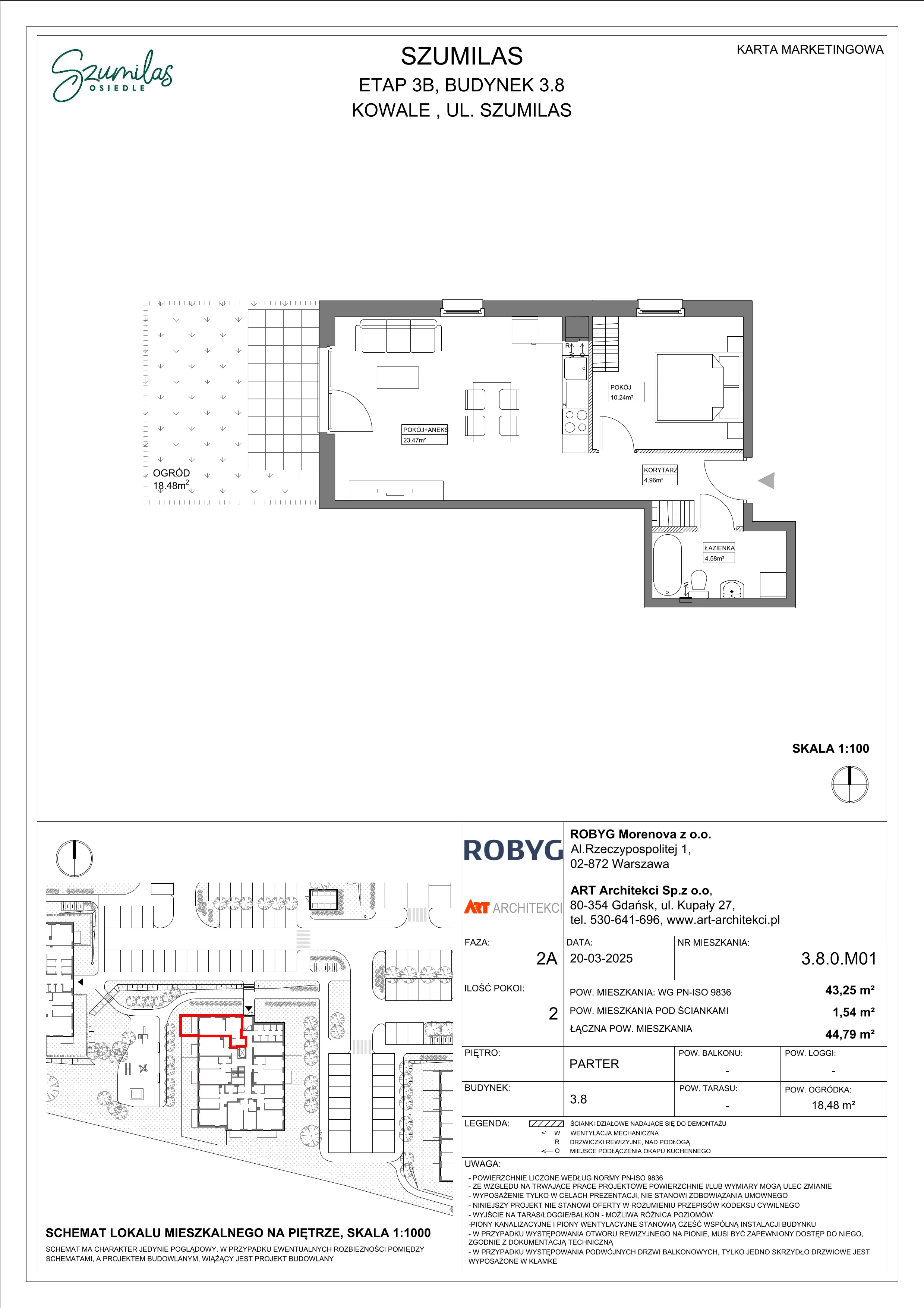 2 pokoje, mieszkanie 43,25 m², parter, oferta nr 3.8.0M01, Szumilas, Kowale, ul. Magazynowa