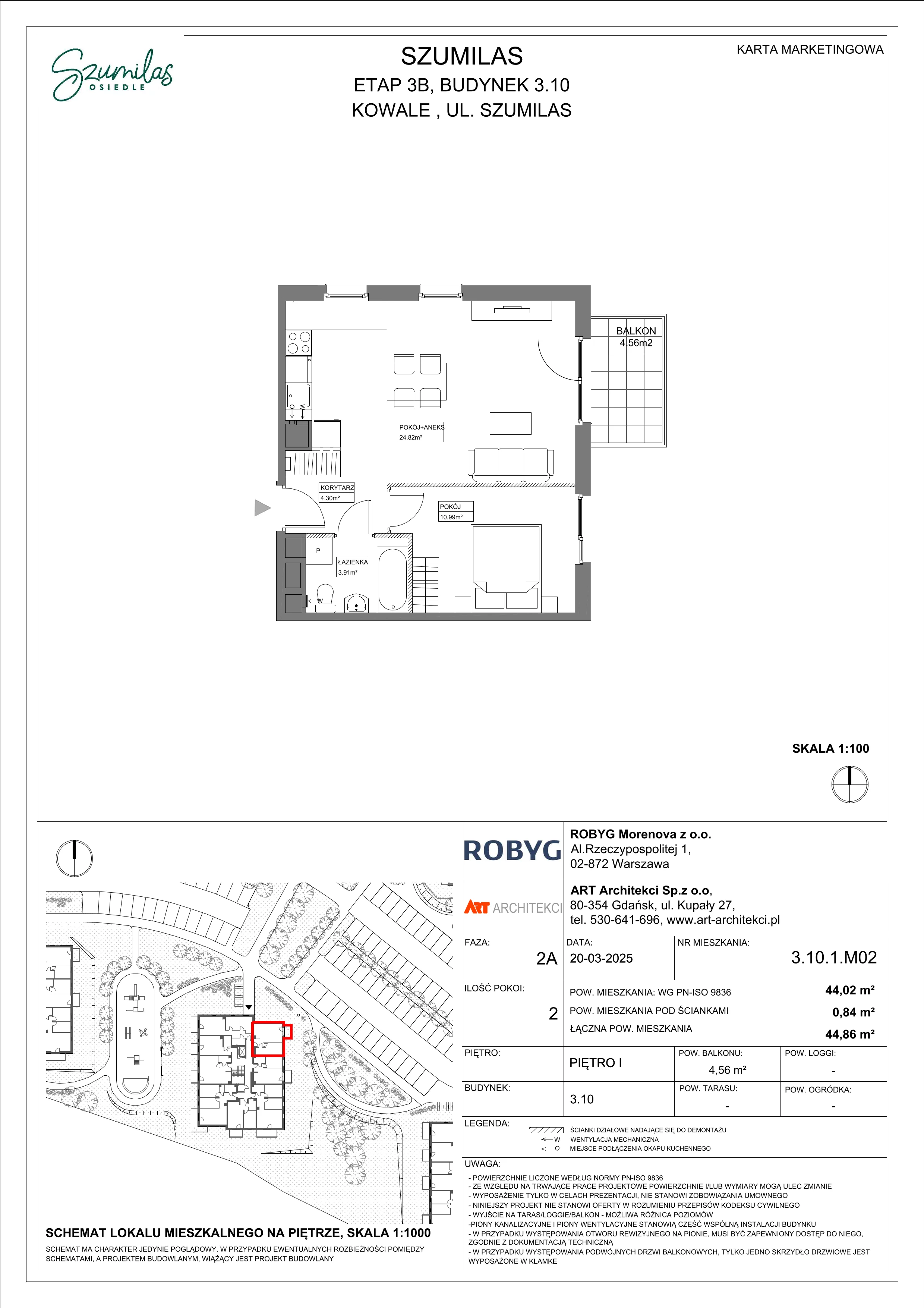 2 pokoje, mieszkanie 44,02 m², piętro 1, oferta nr 3.10.1M02, Szumilas, Kowale, ul. Magazynowa