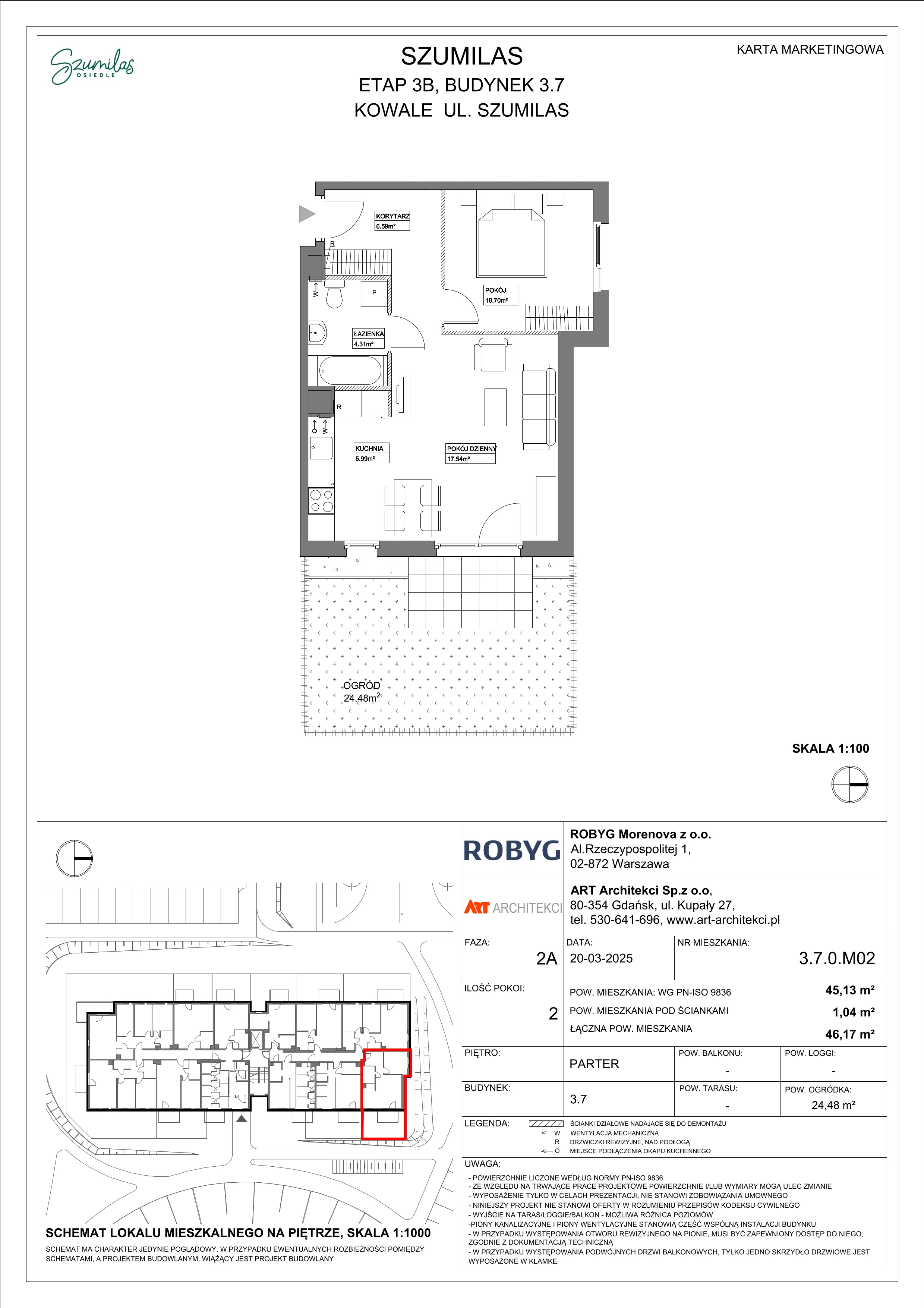 2 pokoje, mieszkanie 45,13 m², parter, oferta nr 3.7.0M02, Szumilas, Kowale, ul. Magazynowa