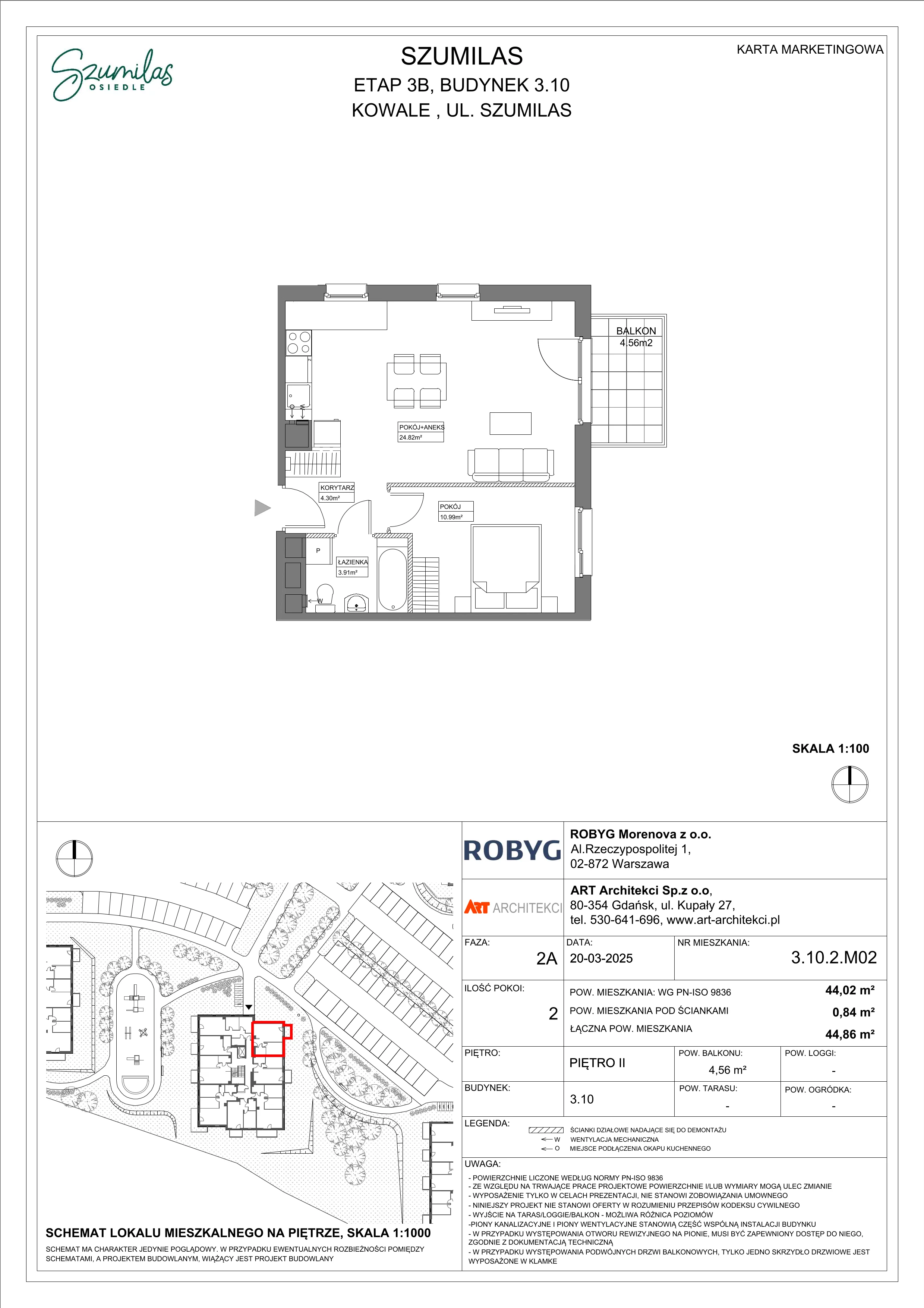 2 pokoje, mieszkanie 44,02 m², piętro 2, oferta nr 3.10.2M02, Szumilas, Kowale, ul. Magazynowa
