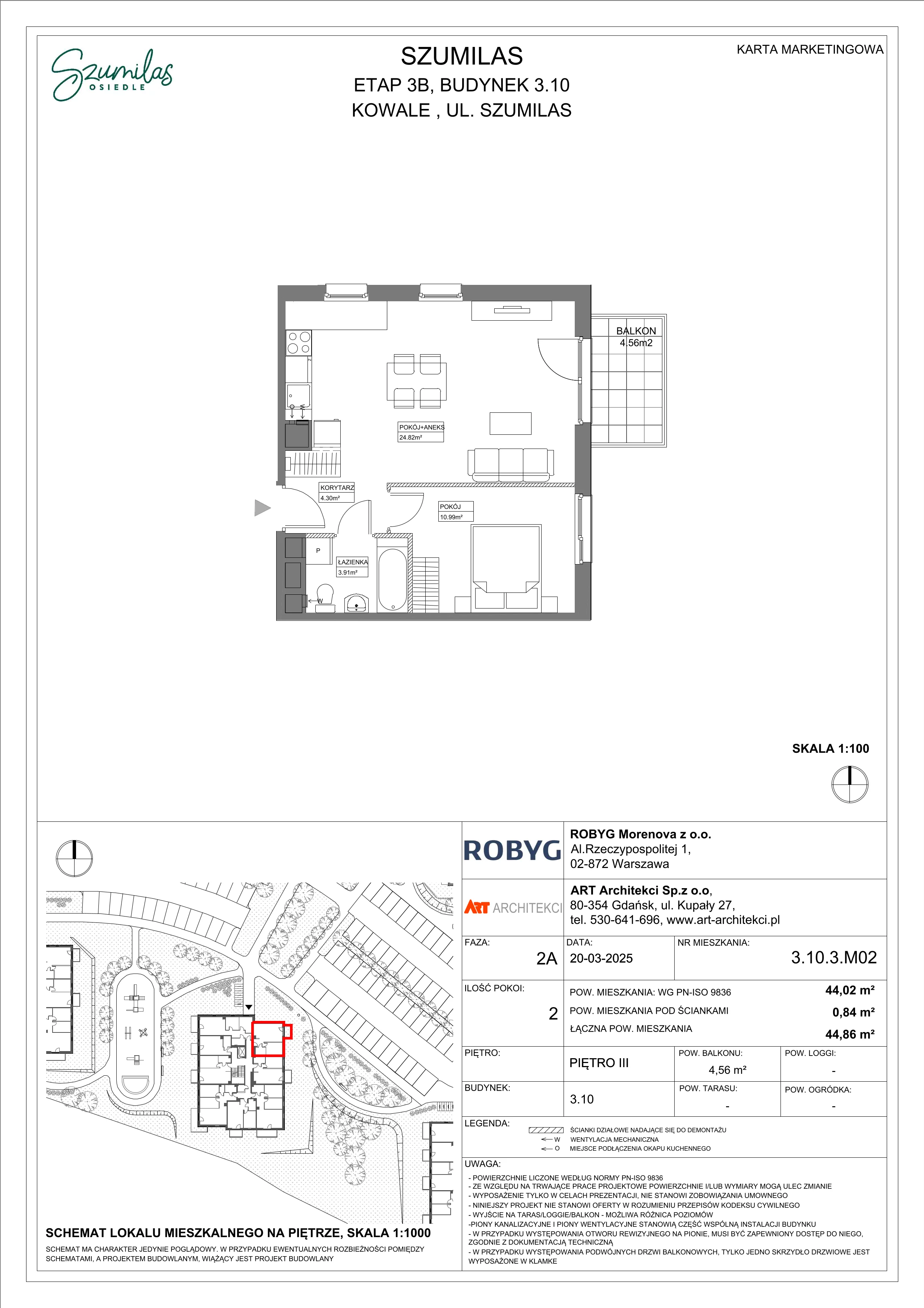2 pokoje, mieszkanie 44,02 m², piętro 3, oferta nr 3.10.3M02, Szumilas, Kowale, ul. Magazynowa