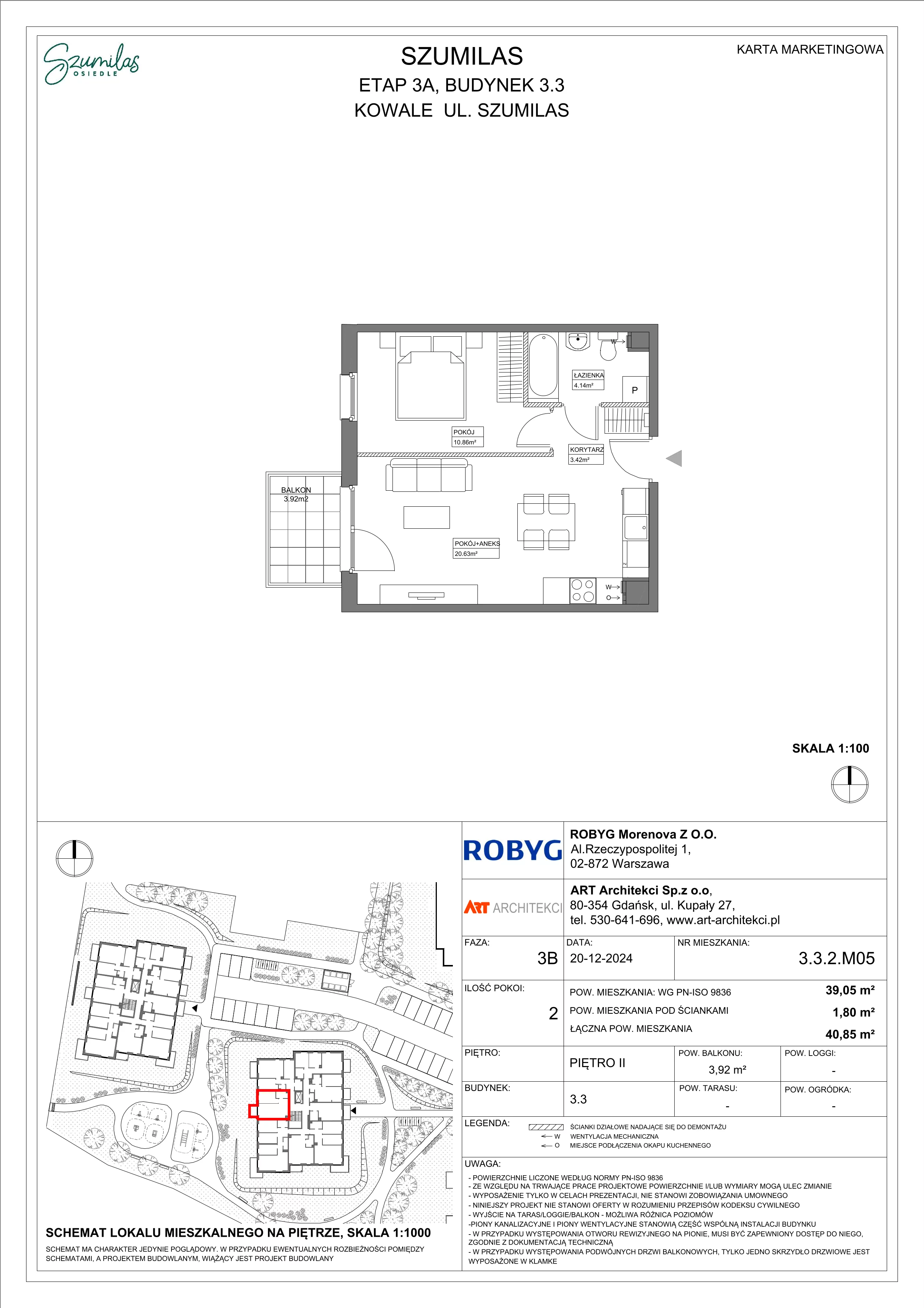 2 pokoje, mieszkanie 39,05 m², piętro 2, oferta nr 3.3.2M05, Szumilas, Kowale, ul. Magazynowa