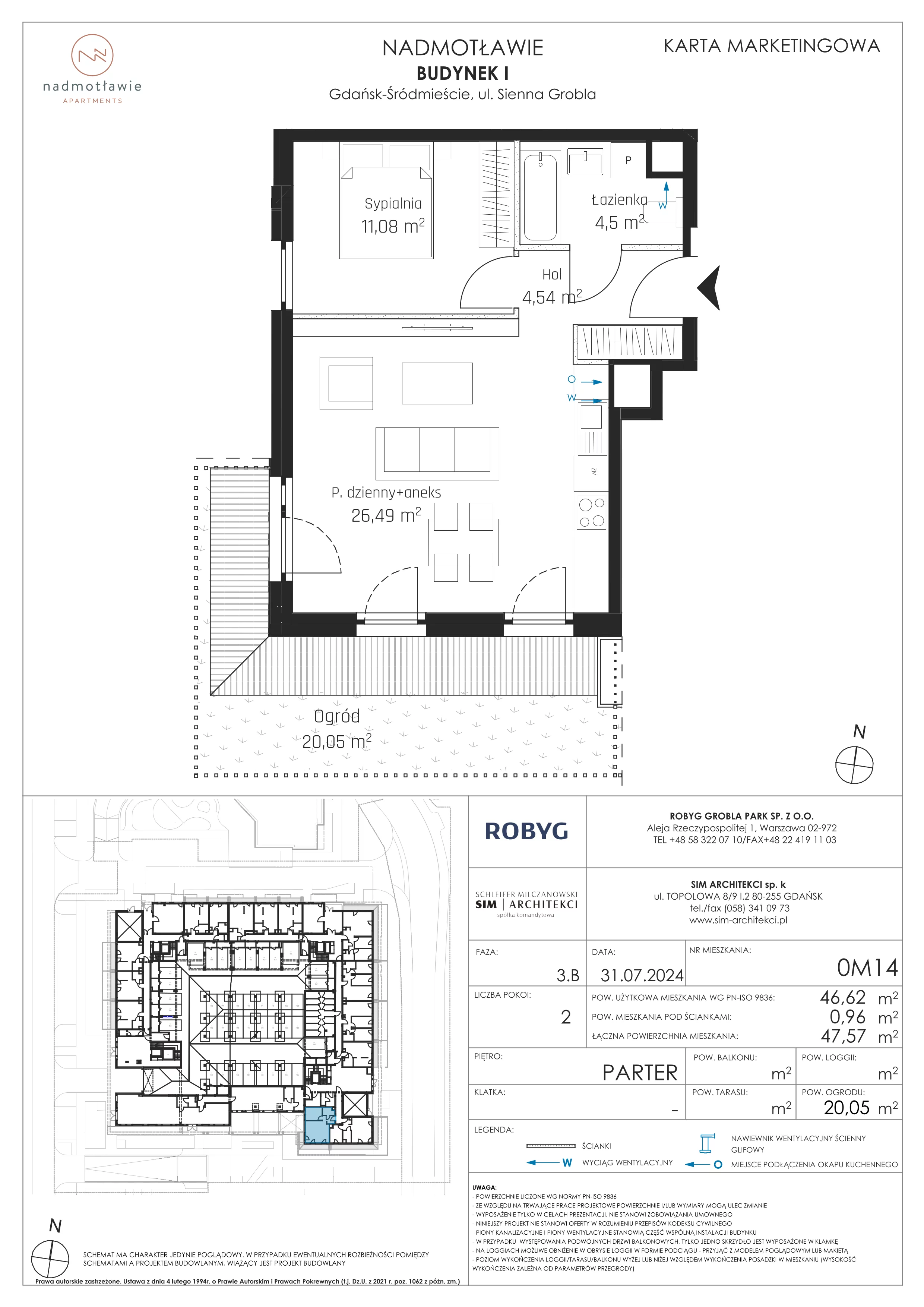 2 pokoje, mieszkanie 46,62 m², parter, oferta nr I.0M14, Nadmotławie Apartments Budynek I, Gdańsk, Śródmieście, ul. Sienna Grobla