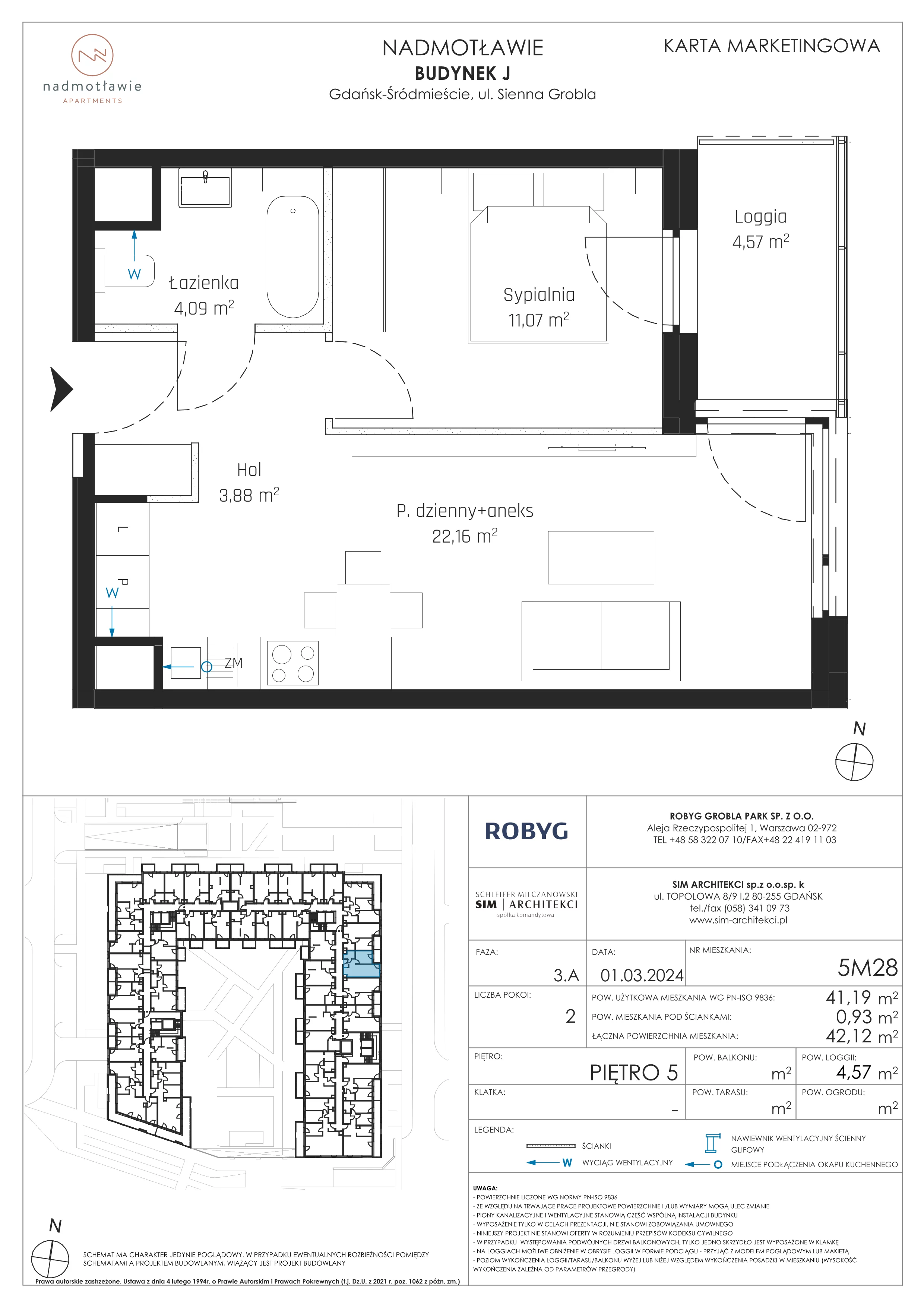 2 pokoje, mieszkanie 41,19 m², piętro 5, oferta nr J.5M28, Nadmotławie Apartments Budynek J, Gdańsk, Śródmieście, ul. Sienna Grobla