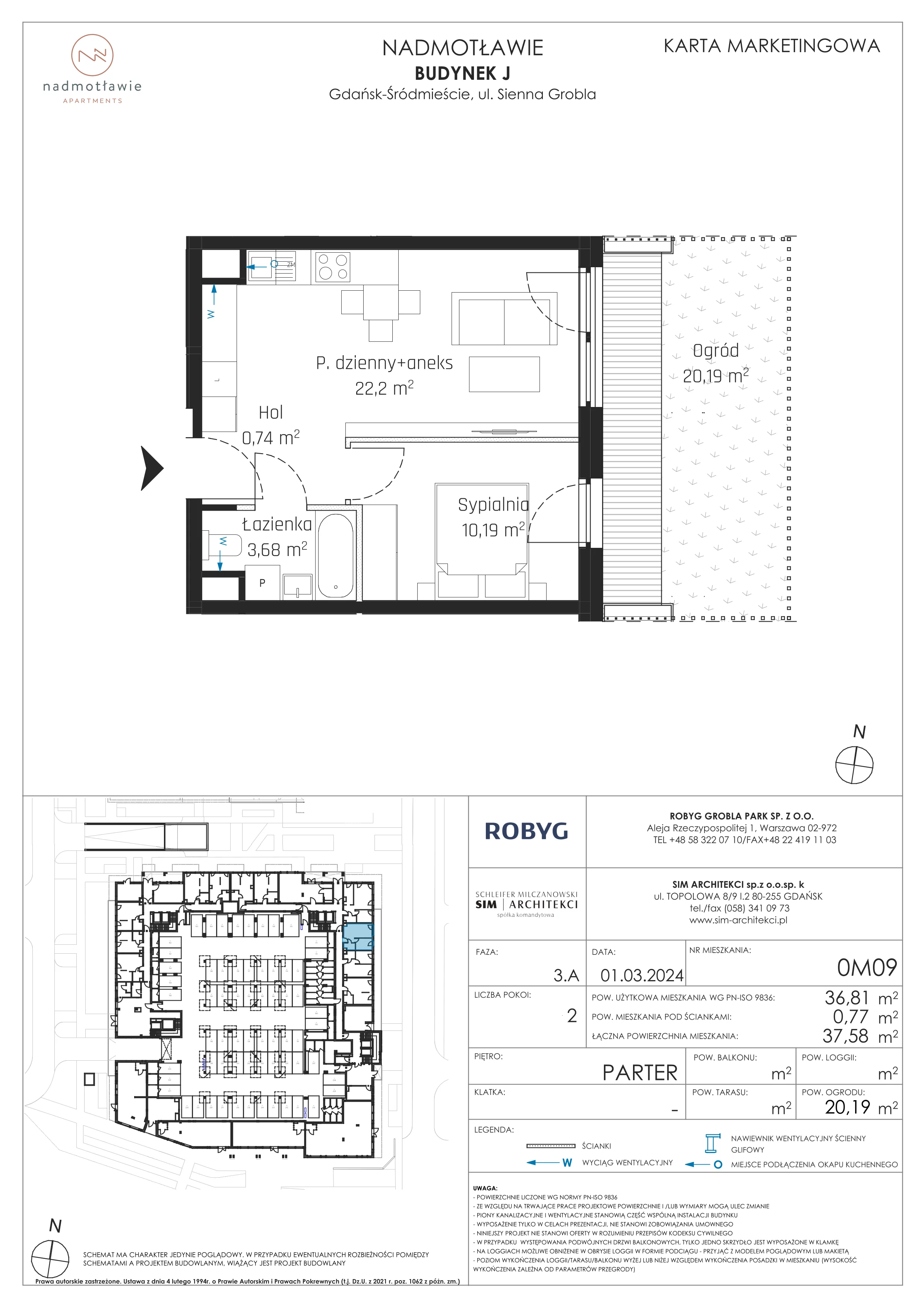 2 pokoje, mieszkanie 36,81 m², parter, oferta nr J.0M09, Nadmotławie Apartments, Gdańsk, Śródmieście, ul. Sienna Grobla