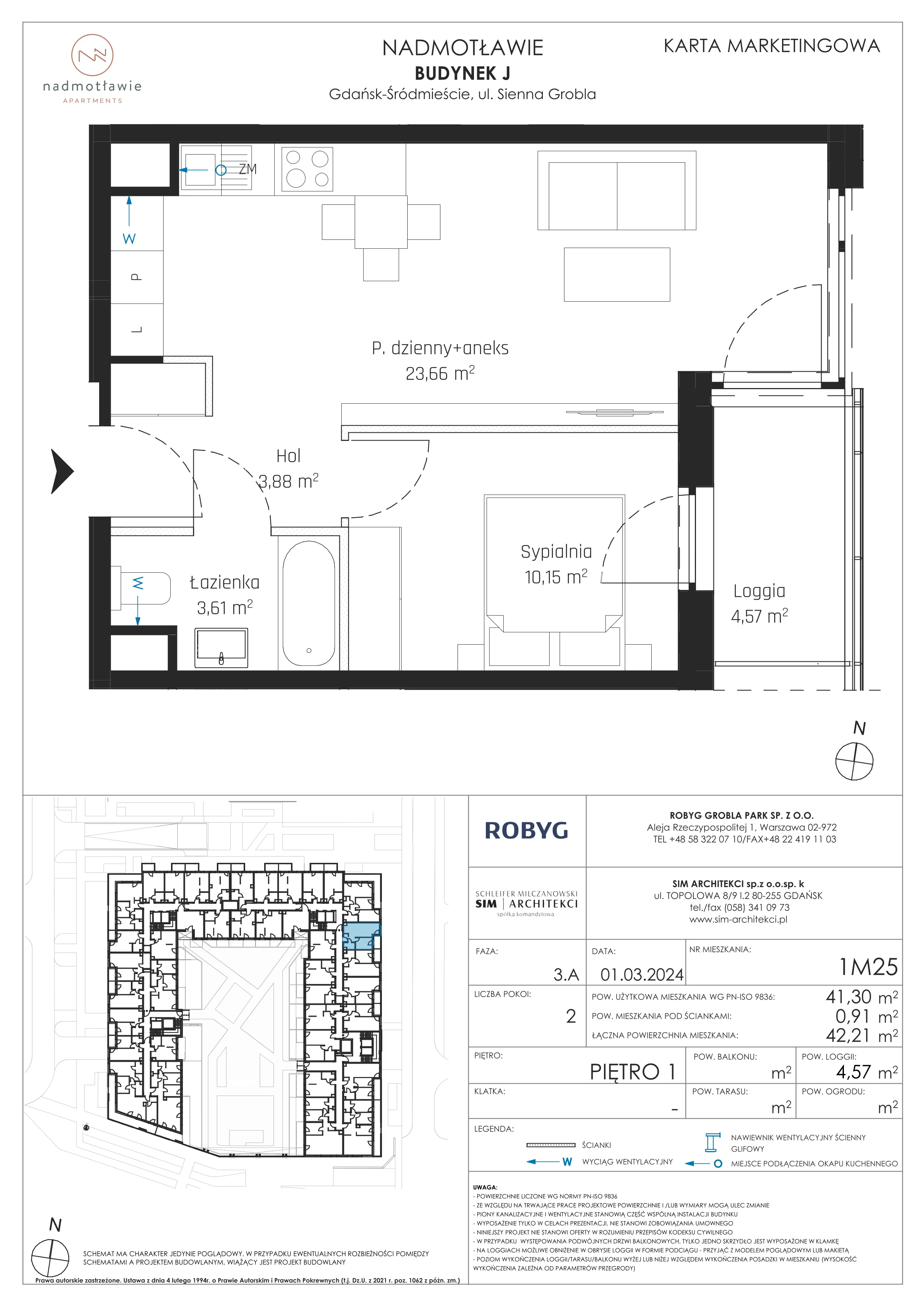 2 pokoje, mieszkanie 41,30 m², piętro 1, oferta nr J.1M25, Nadmotławie Apartments, Gdańsk, Śródmieście, ul. Sienna Grobla