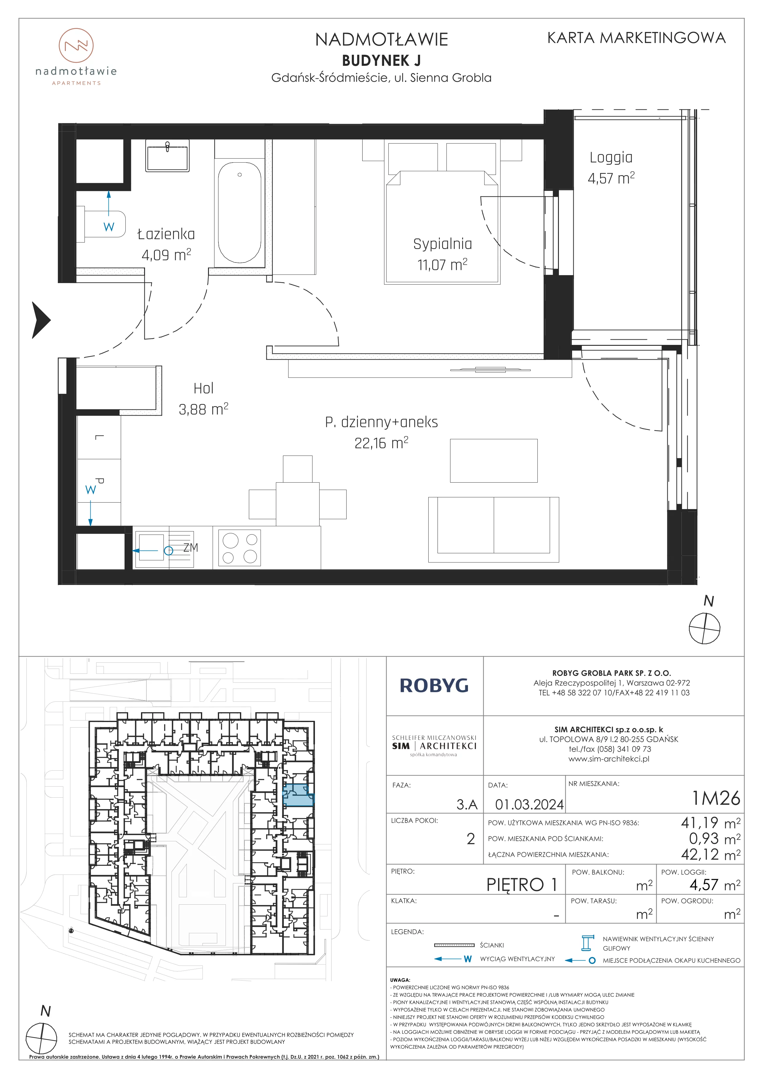 2 pokoje, mieszkanie 41,19 m², piętro 1, oferta nr J.1M26, Nadmotławie Apartments, Gdańsk, Śródmieście, ul. Sienna Grobla