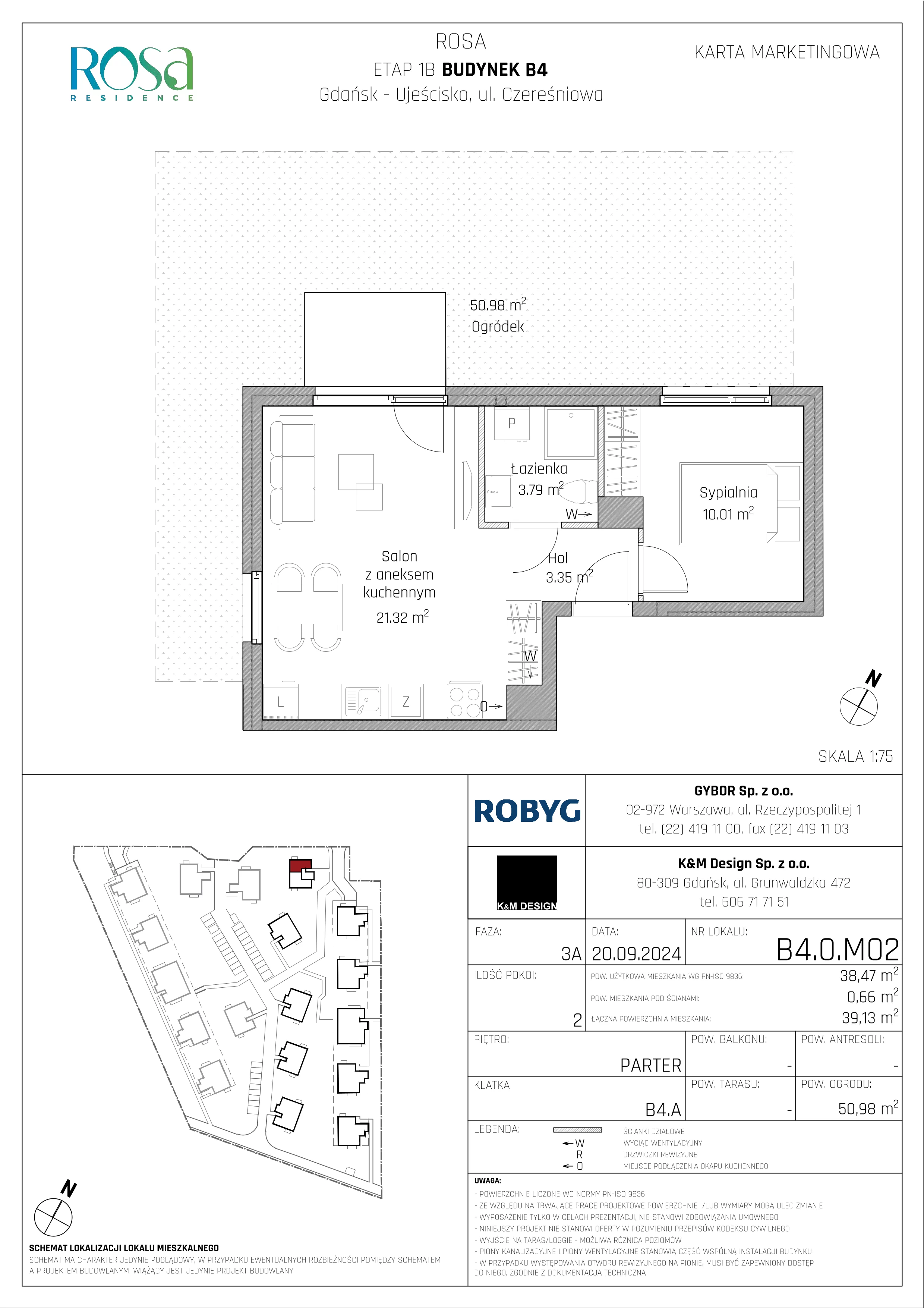 2 pokoje, mieszkanie 38,47 m², parter, oferta nr B4.0M02, ROSA Residence, Gdańsk, Ujeścisko-Łostowice, Ujeścisko, ul. Śliwkowa