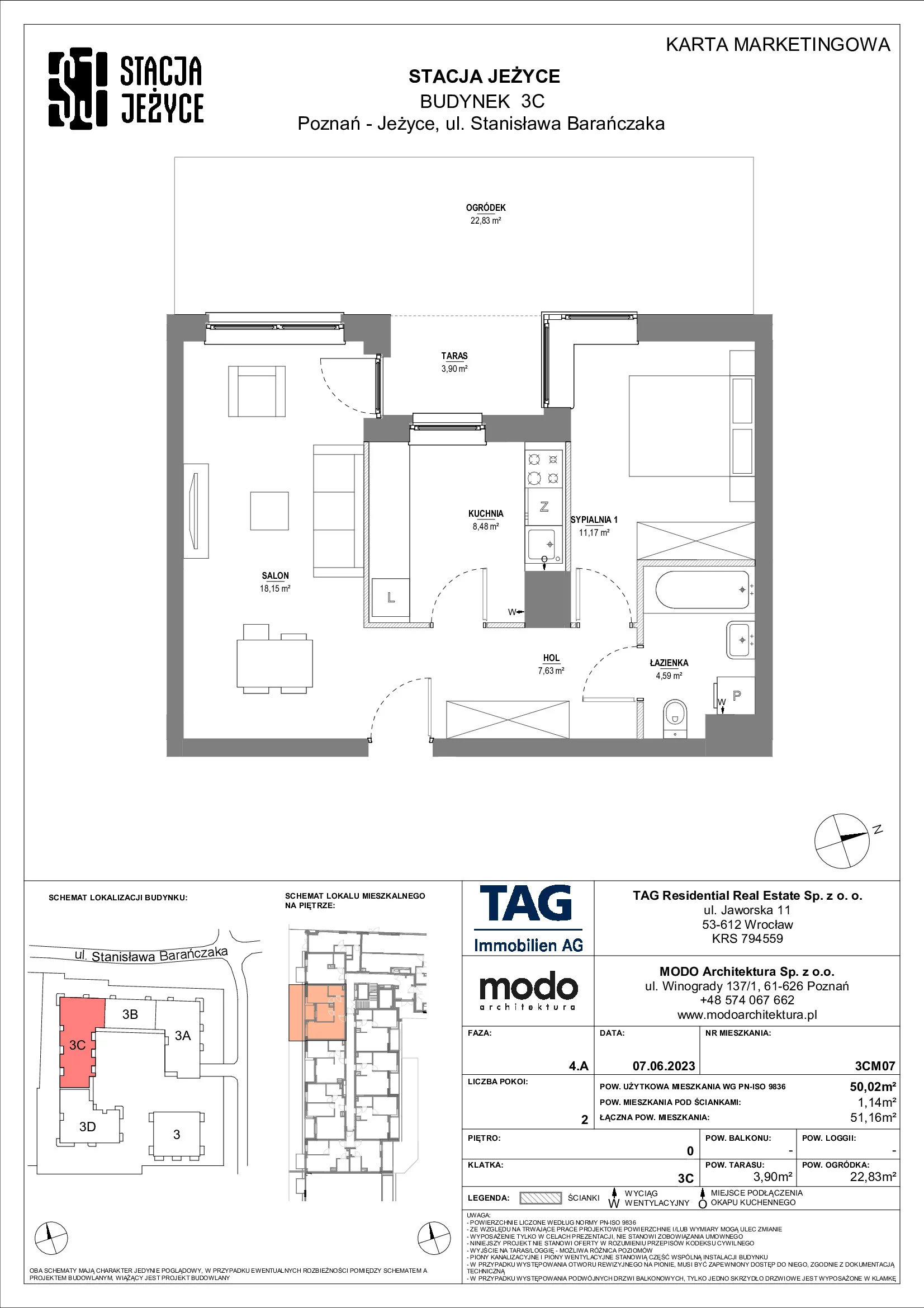 Mieszkanie 50,02 m², parter, oferta nr 3CM07, Stacja Jeżyce, Poznań, Jeżyce, Jeżyce, ul. Stanisława Barańczaka 3