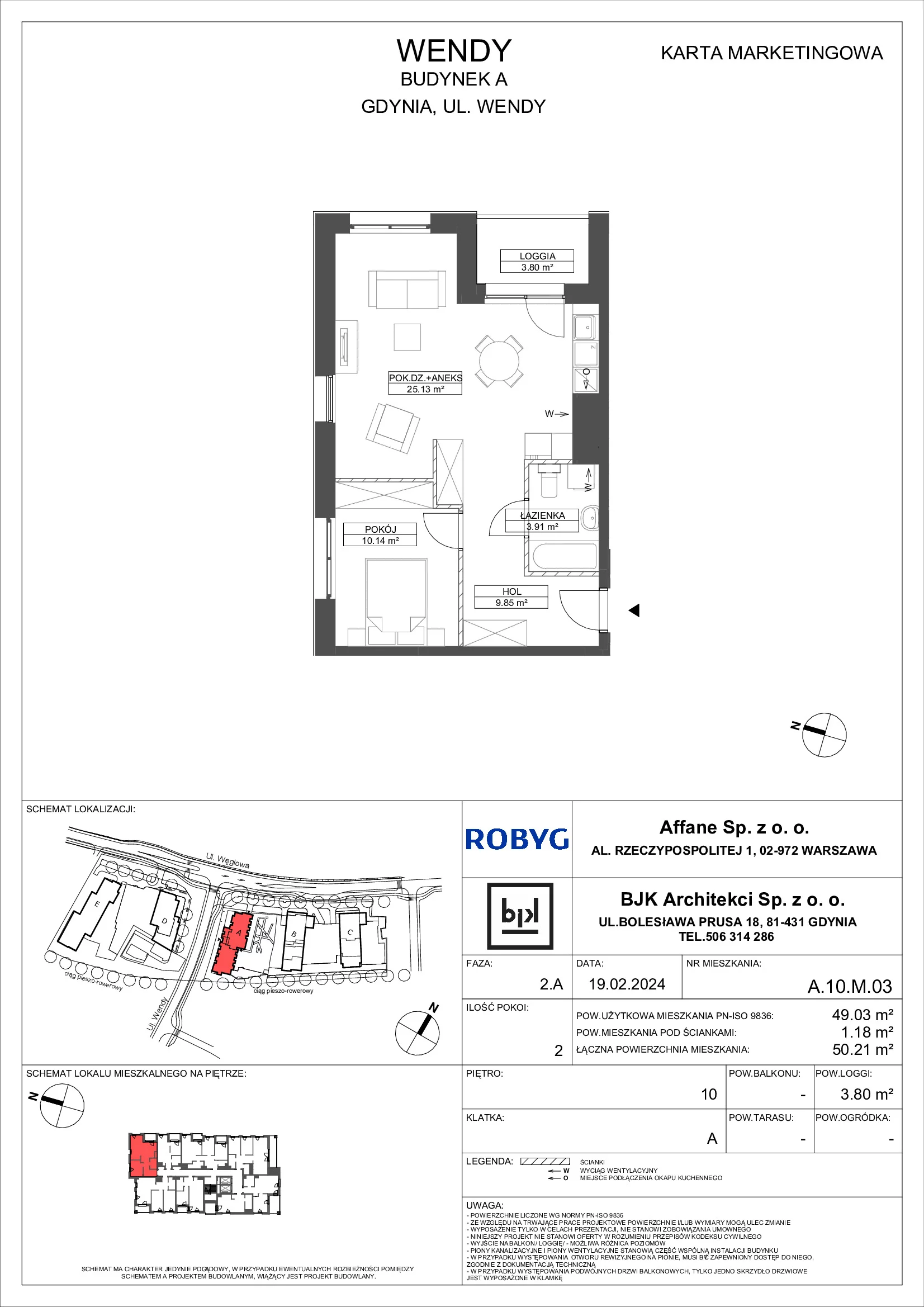 Mieszkanie 49,03 m², piętro 10, oferta nr A.10M03, WENDY, Gdynia, Śródmieście, Śródmieście, ul. Wendy 7/9