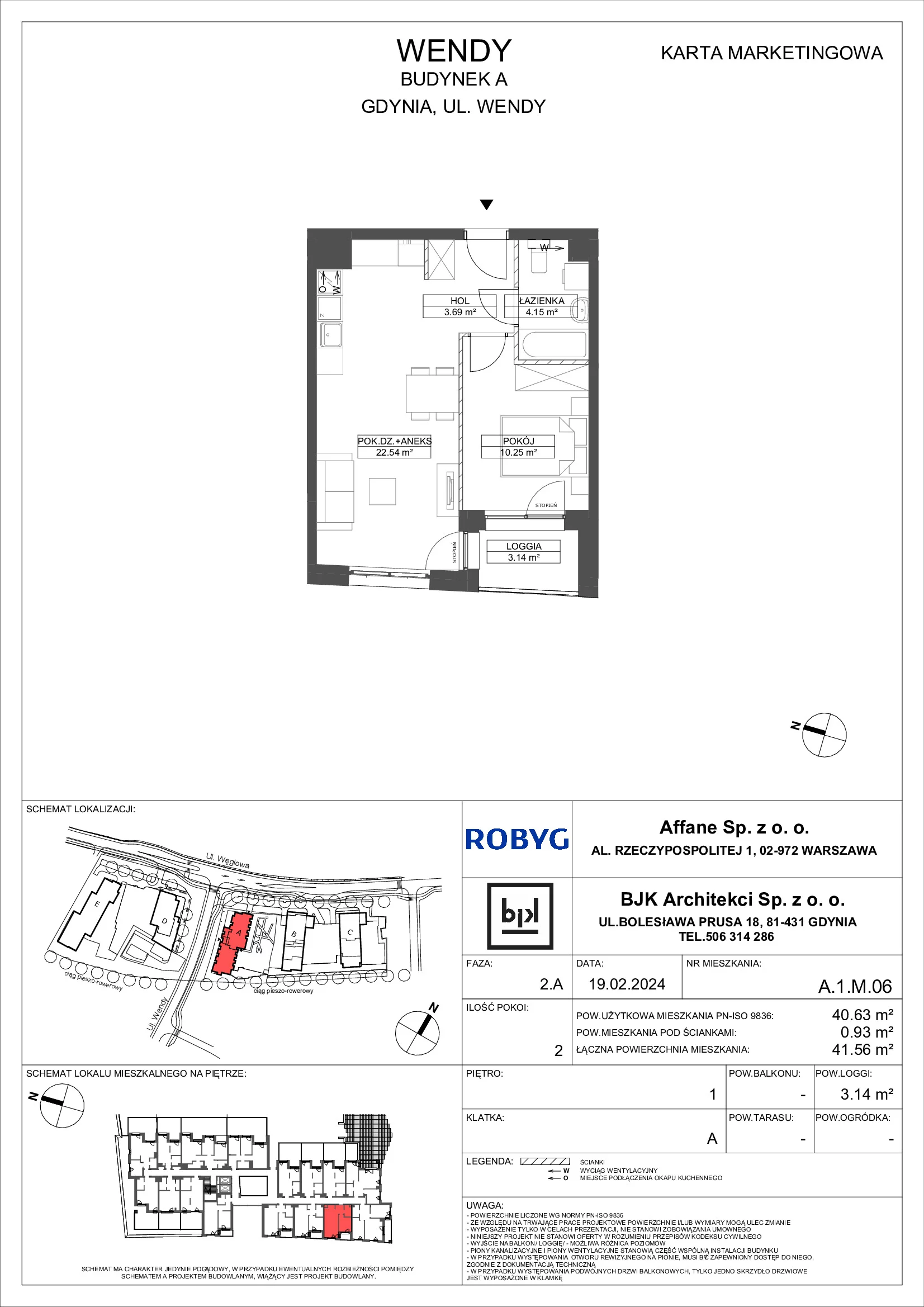 Mieszkanie 40,63 m², piętro 1, oferta nr A.1M06, WENDY, Gdynia, Śródmieście, Śródmieście, ul. Wendy 7/9