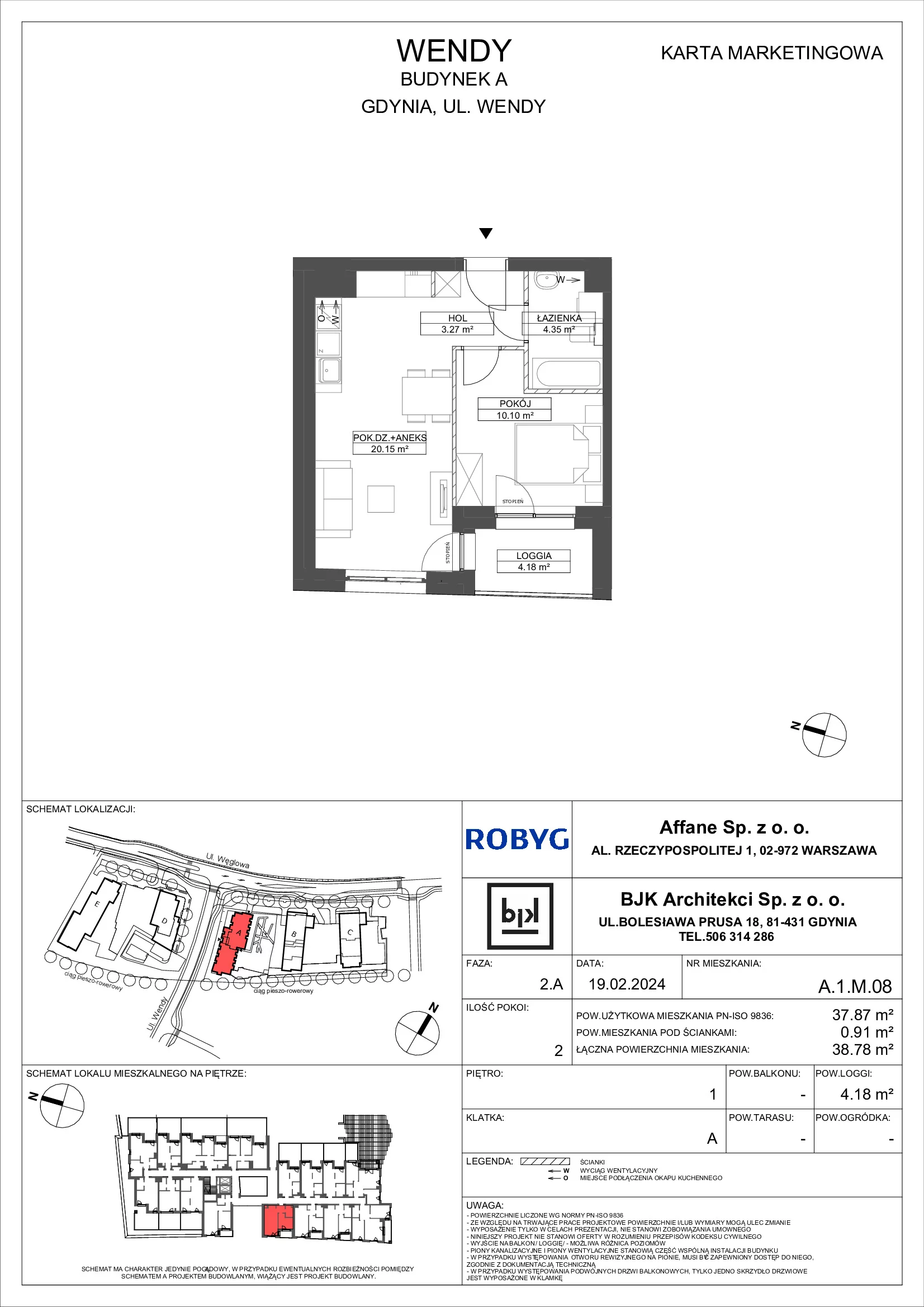 Mieszkanie 37,87 m², piętro 1, oferta nr A.1M08, WENDY, Gdynia, Śródmieście, Śródmieście, ul. Wendy 7/9