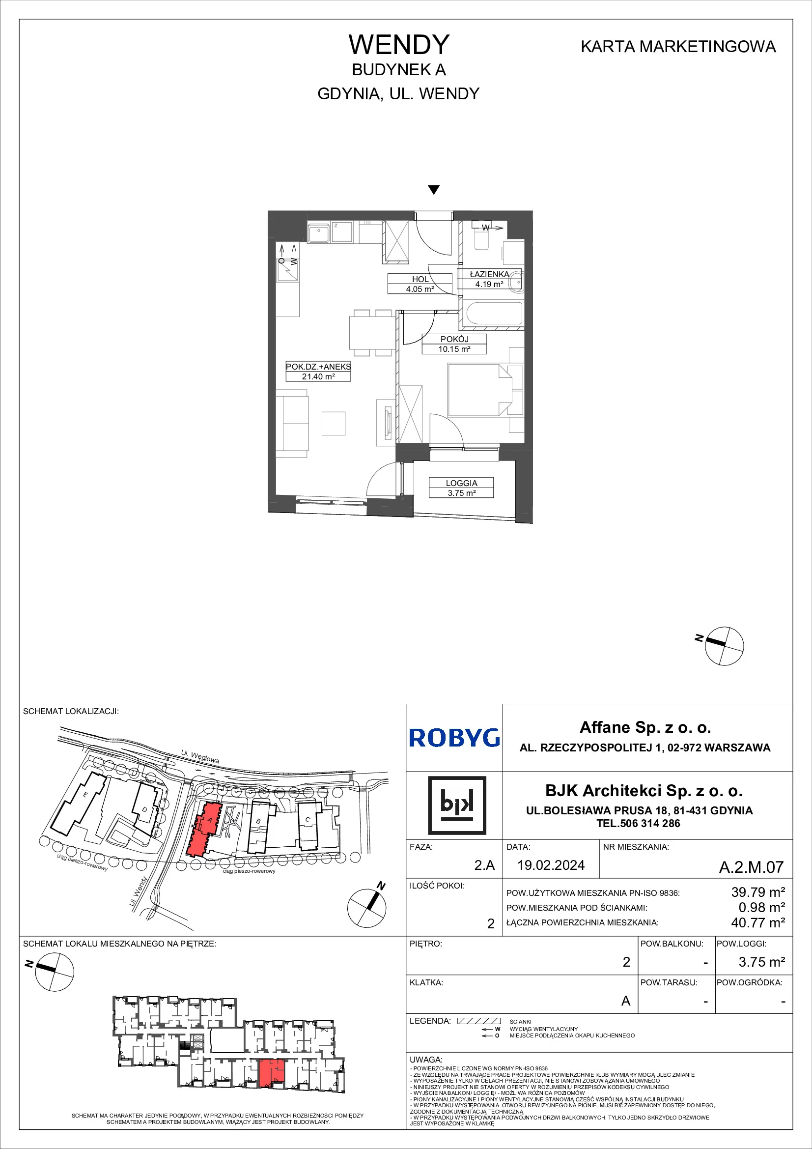 Mieszkanie 39,79 m², piętro 2, oferta nr A.2M07, WENDY, Gdynia, Śródmieście, Śródmieście, ul. Wendy 7/9