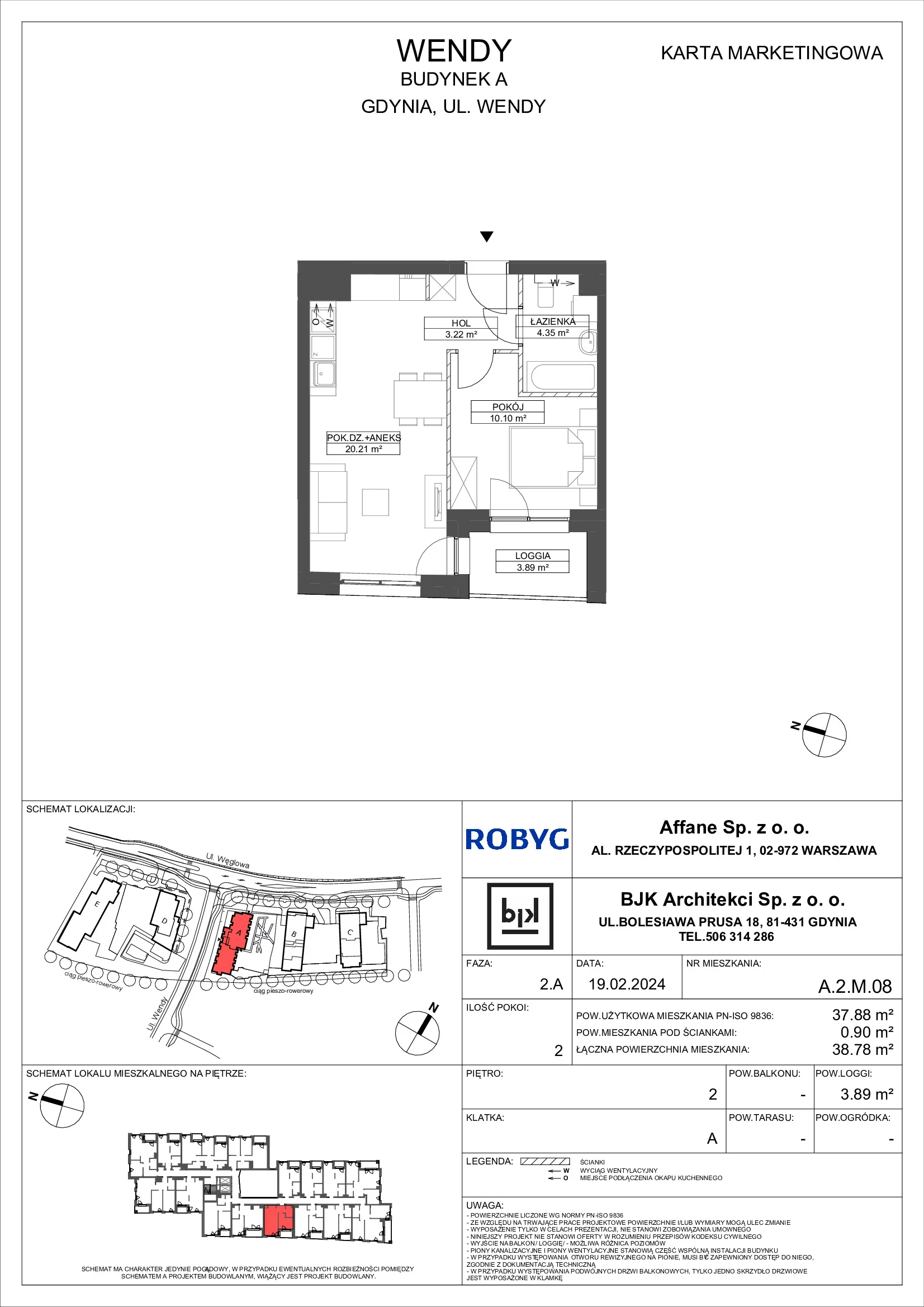 Mieszkanie 37,88 m², piętro 2, oferta nr A.2M08, WENDY, Gdynia, Śródmieście, Śródmieście, ul. Wendy 7/9