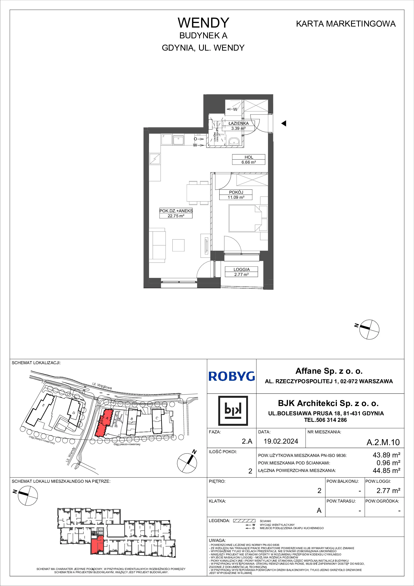 Mieszkanie 43,89 m², piętro 2, oferta nr A.2M10, WENDY, Gdynia, Śródmieście, Śródmieście, ul. Wendy 7/9