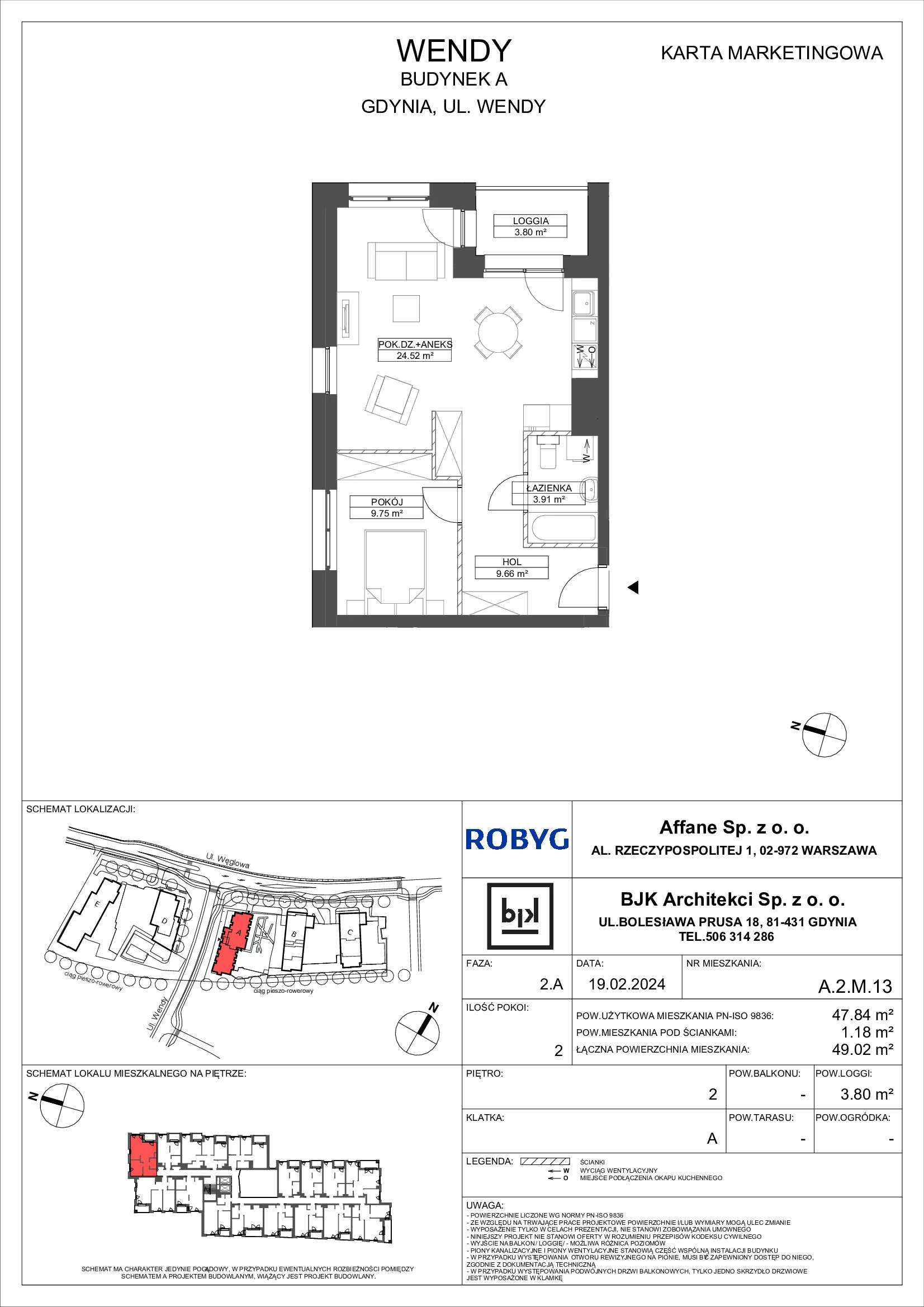 Mieszkanie 47,84 m², piętro 2, oferta nr A.2M13, WENDY, Gdynia, Śródmieście, Śródmieście, ul. Wendy 7/9