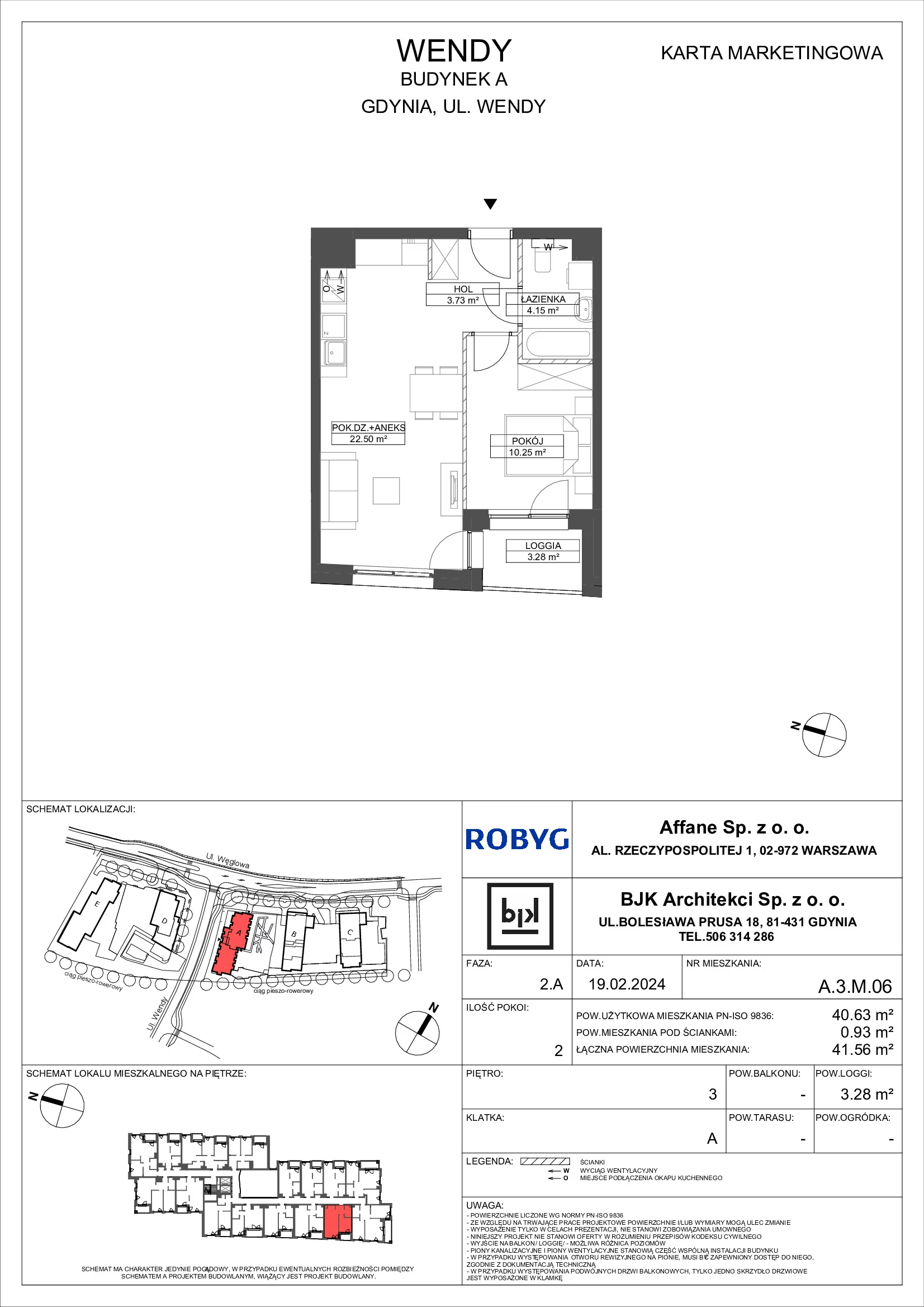 Mieszkanie 40,63 m², piętro 3, oferta nr A.3M06, WENDY, Gdynia, Śródmieście, Śródmieście, ul. Wendy 7/9