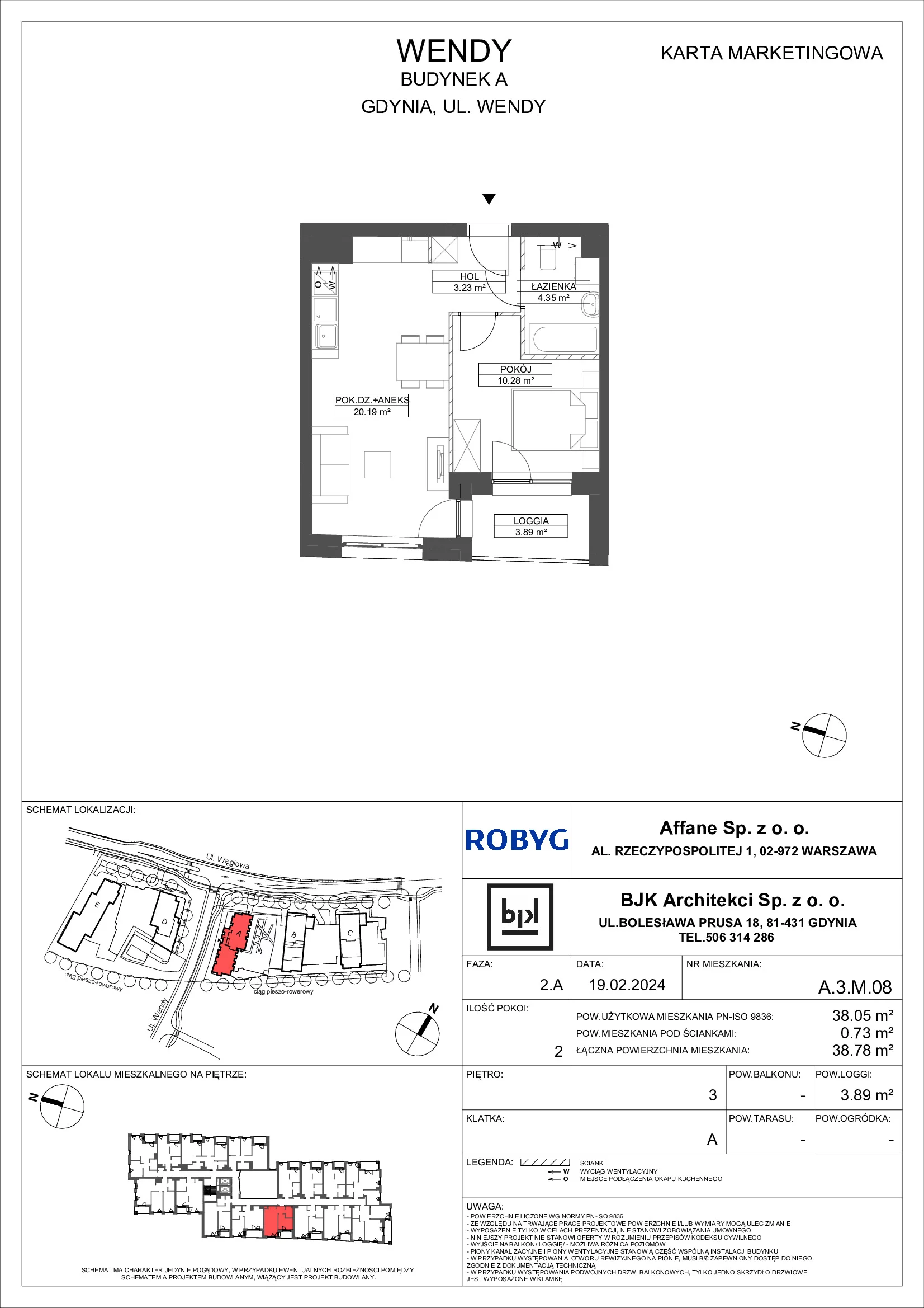 Mieszkanie 38,05 m², piętro 3, oferta nr A.3M08, WENDY, Gdynia, Śródmieście, Śródmieście, ul. Wendy 7/9