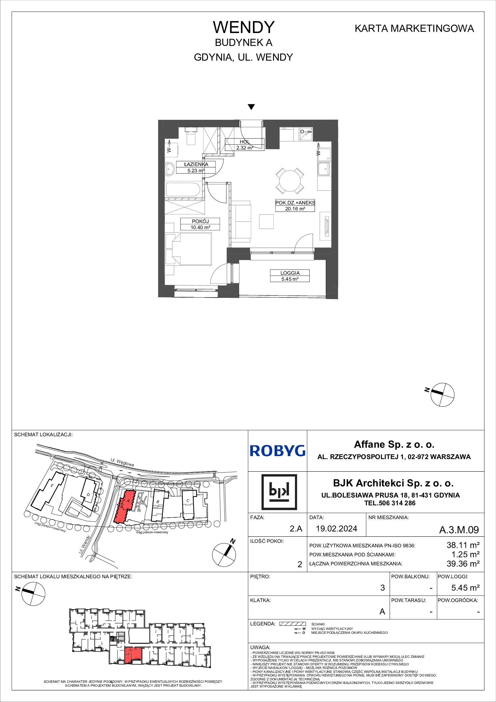 Mieszkanie 38,11 m², piętro 3, oferta nr A.3M09, WENDY, Gdynia, Śródmieście, Śródmieście, ul. Wendy 7/9